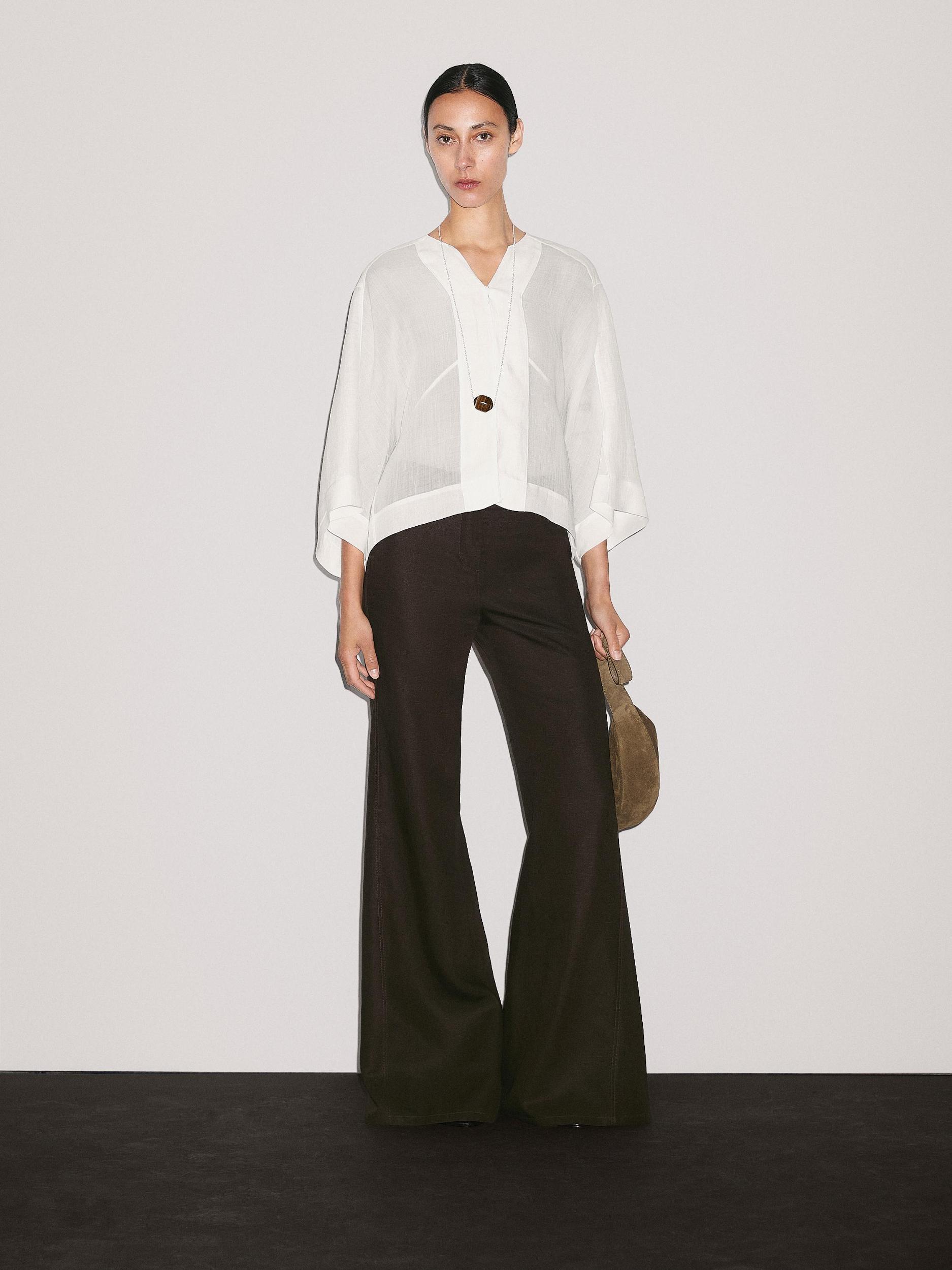 100% linen kick flare fit trousers Product Image