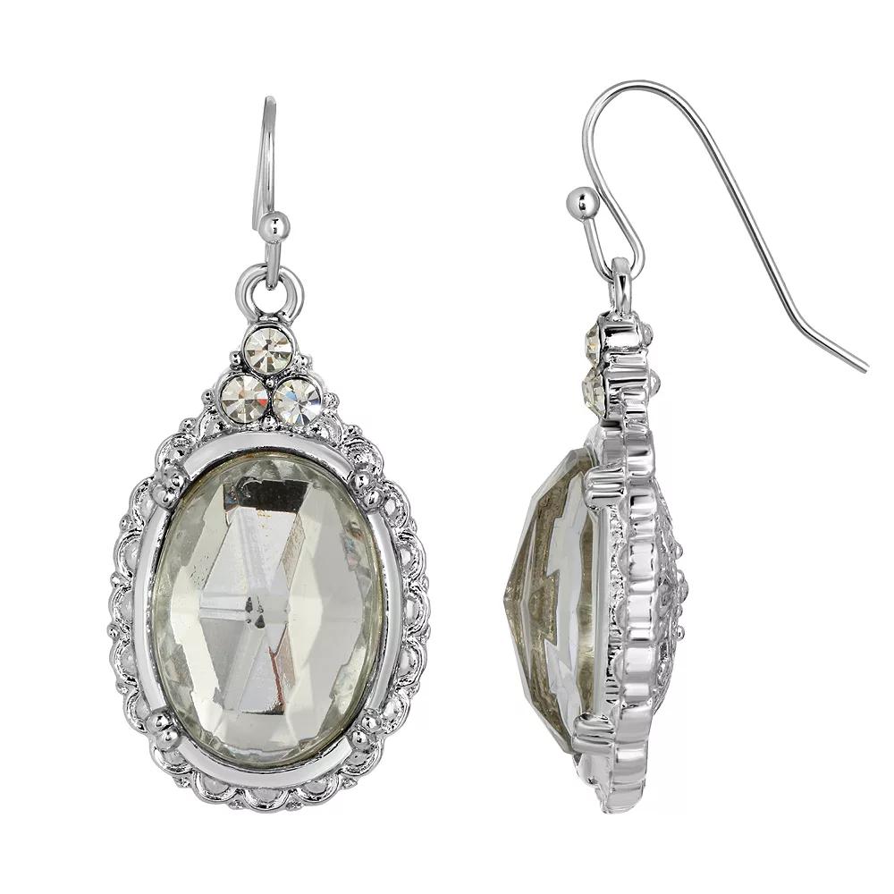 1928 Silver-Tone Crystal Oval Drop Earrings, Women's, Multi Product Image