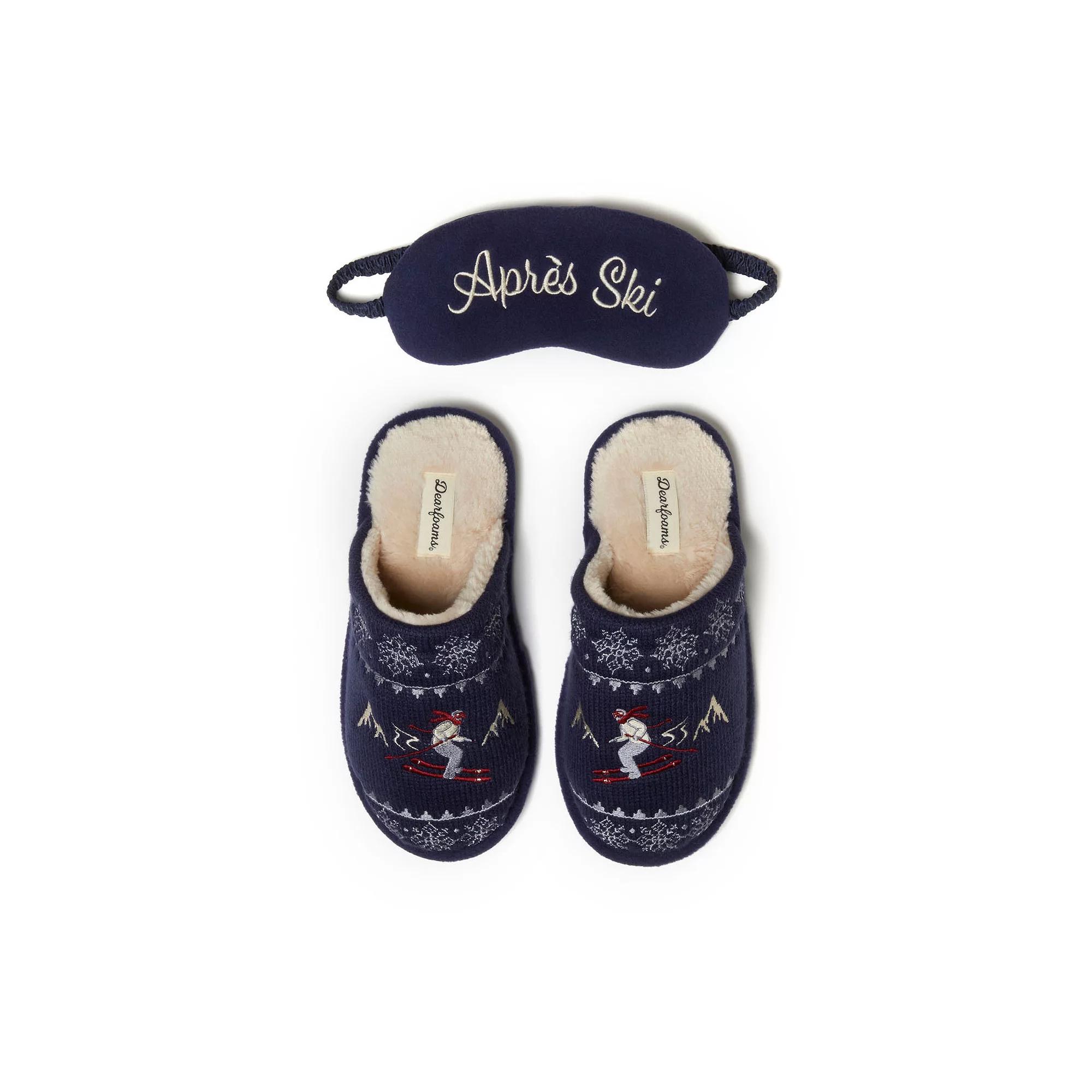 Dearforms Women's Novelty Holiday Knit Scuff Slippers and Eyemask, Size: Small, Peacoat Product Image
