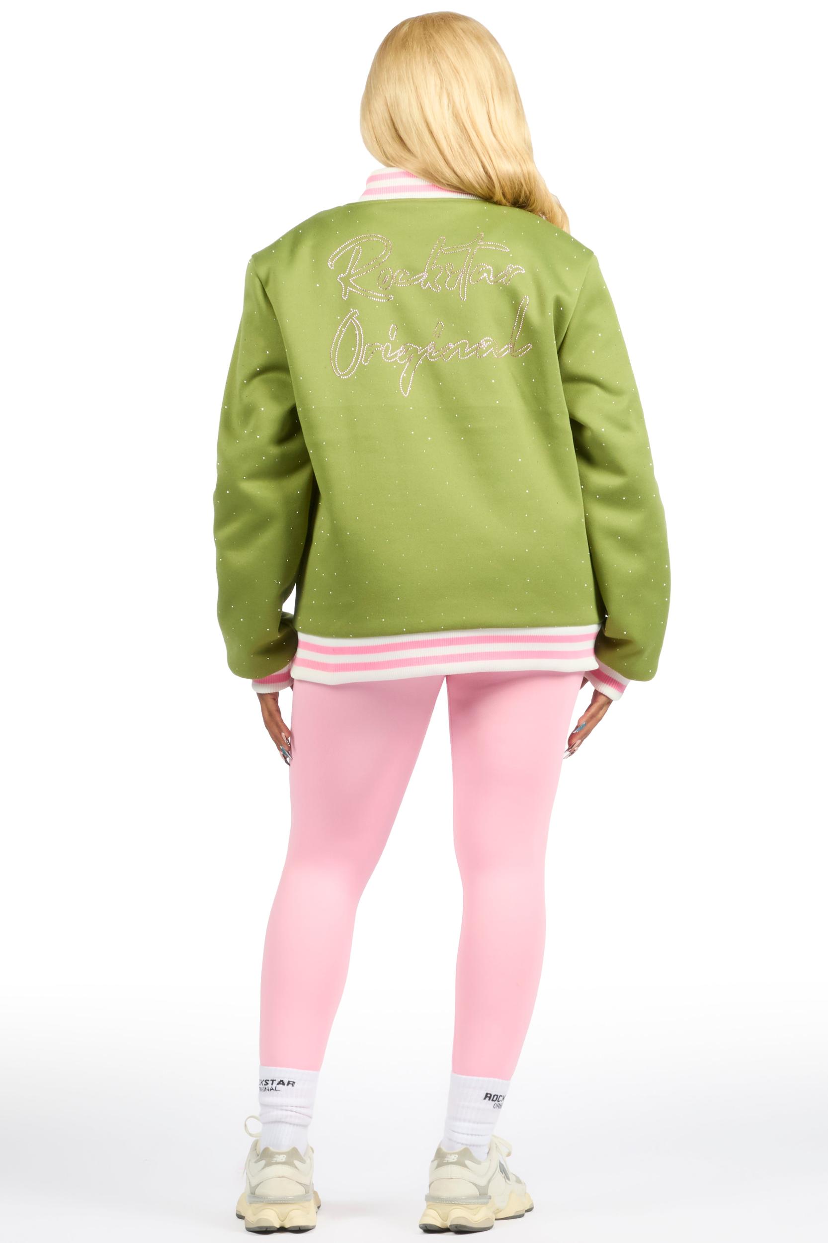 Alonza Green/Pink Rhinestone Varsity Jacket Female Product Image