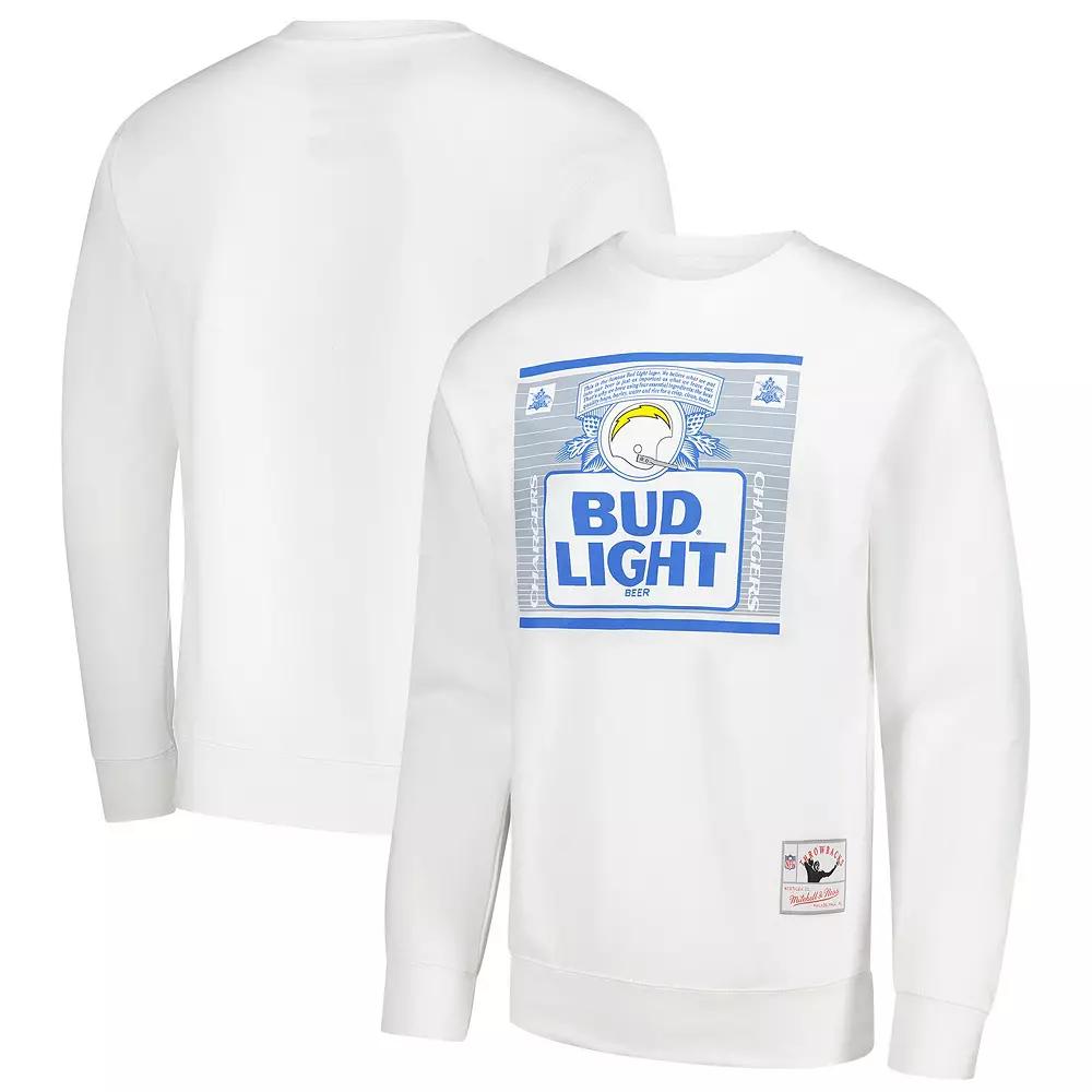 Men's Mitchell & Ness x Bud Light White Los Angeles Chargers The Crest Pullover Sweatshirt,  Product Image