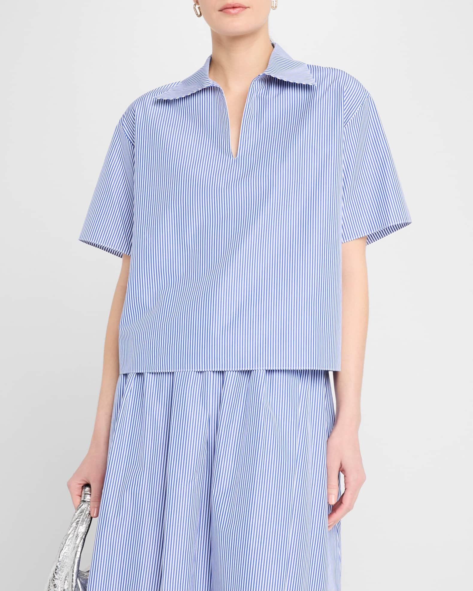 Striped Point-Collar Popover Blouse Product Image