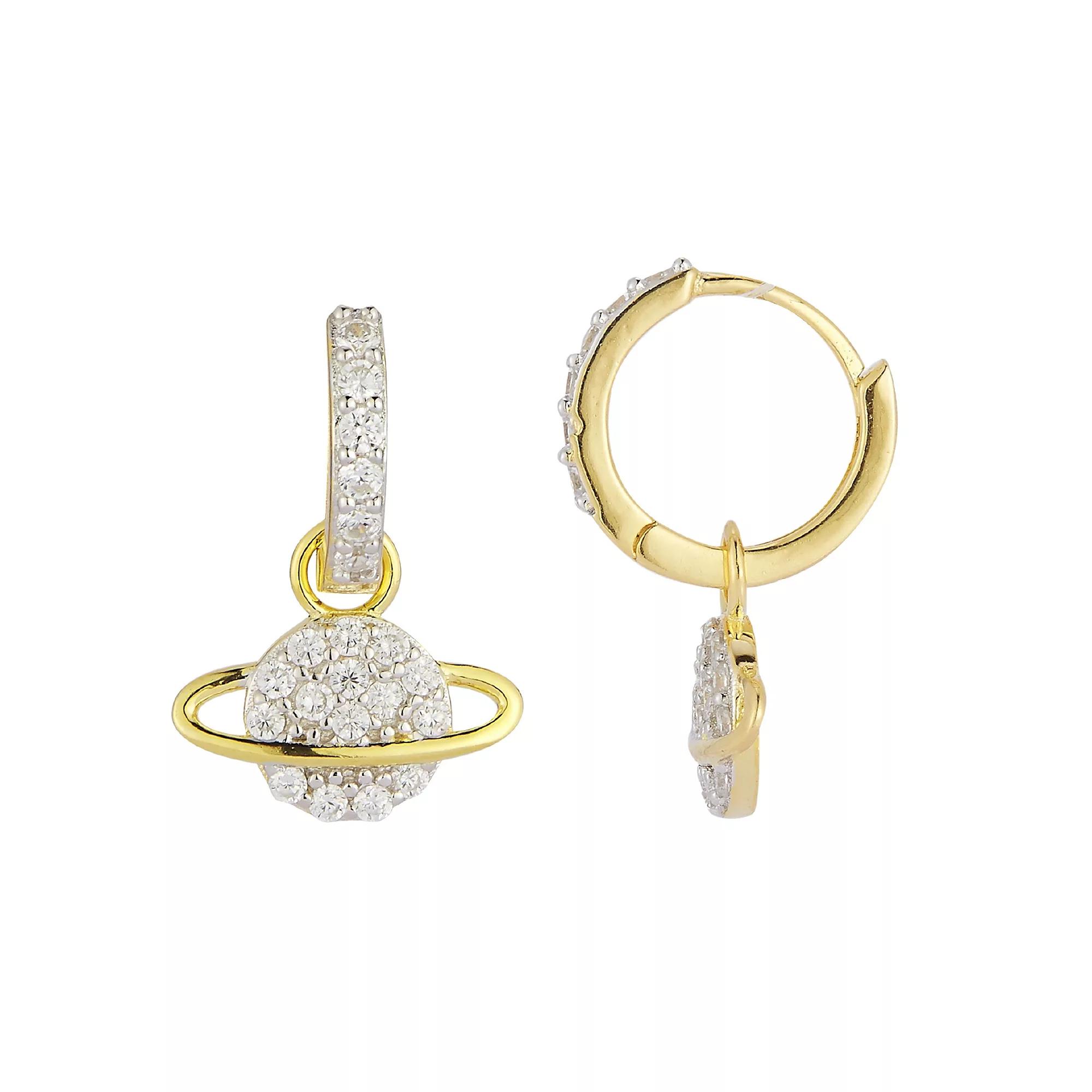 Sunkissed Sterling Cubic Zirconia Planet Hoop Drop Earrings, Women's, Gold Tone Product Image