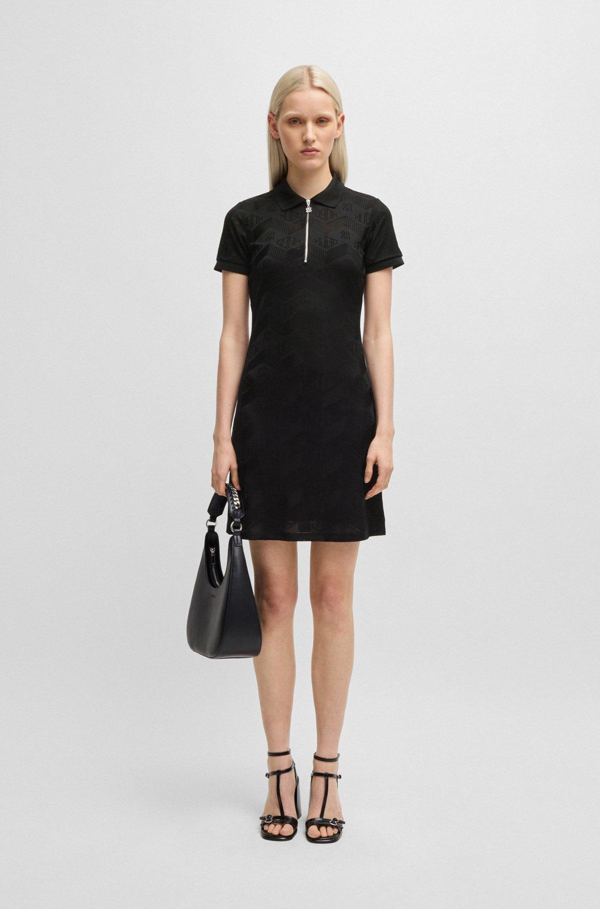 HUGO - Jacquard-knit dress with logo-zip placket - Patterned Product Image