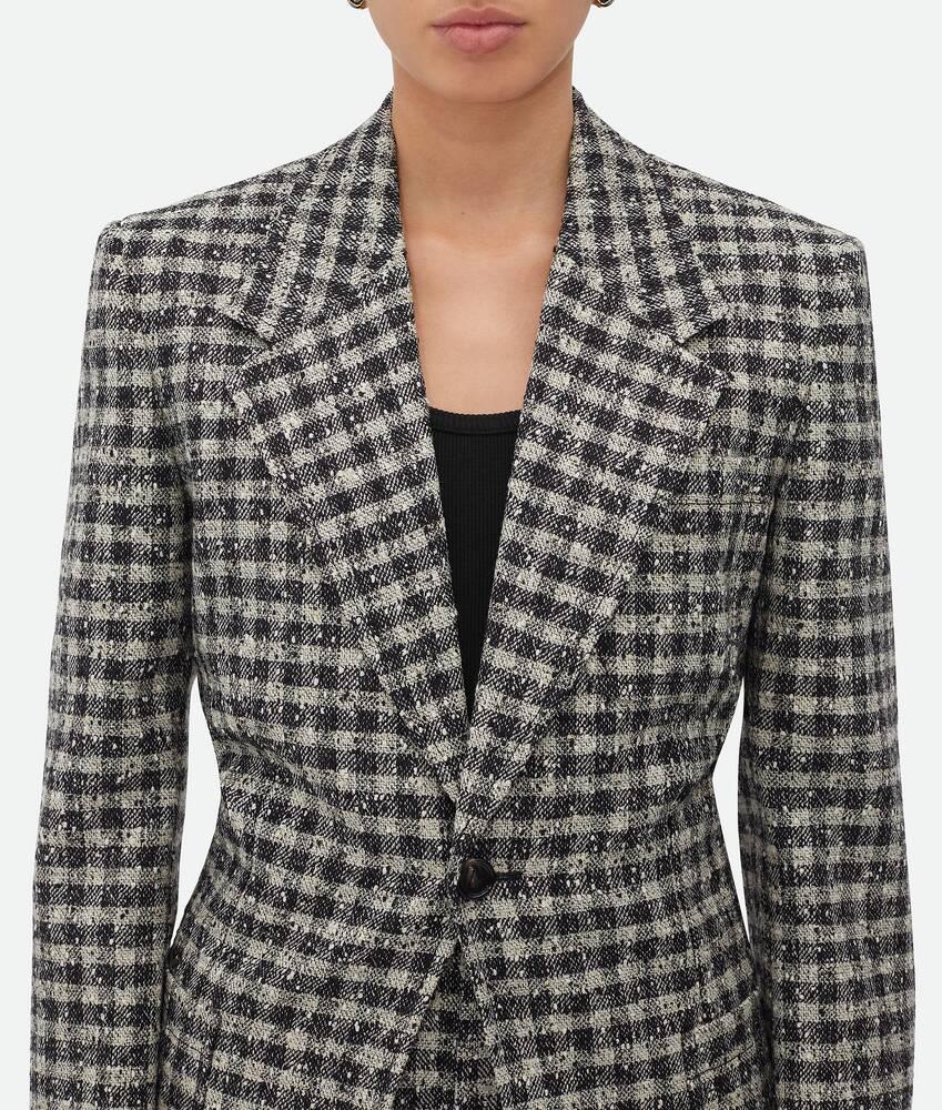 Women's Boucle Gingham Wool Jacket in Black/pearl/khaki Product Image
