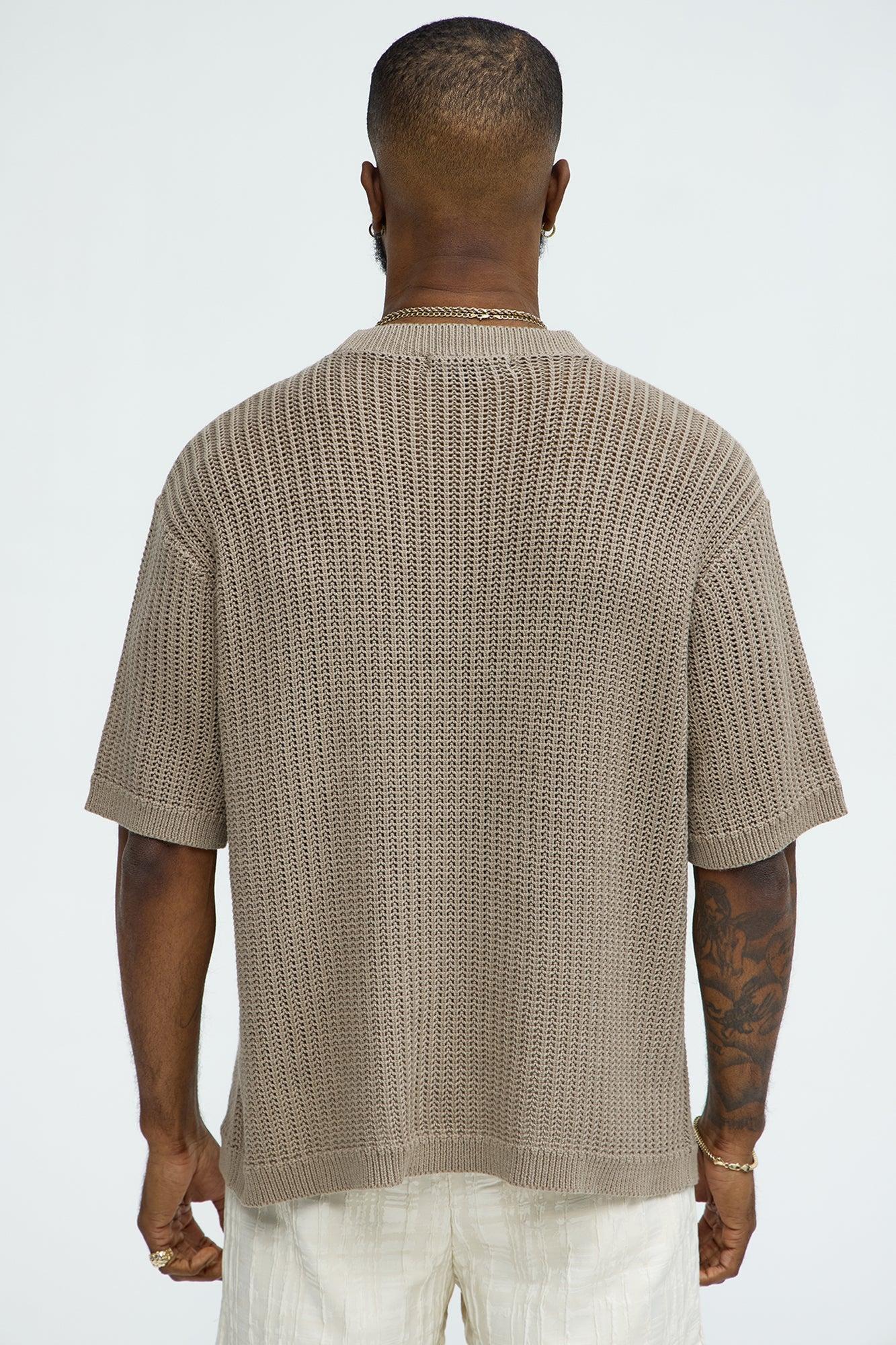 Printed Textured Knit Short Sleeve Tee - Brown Product Image