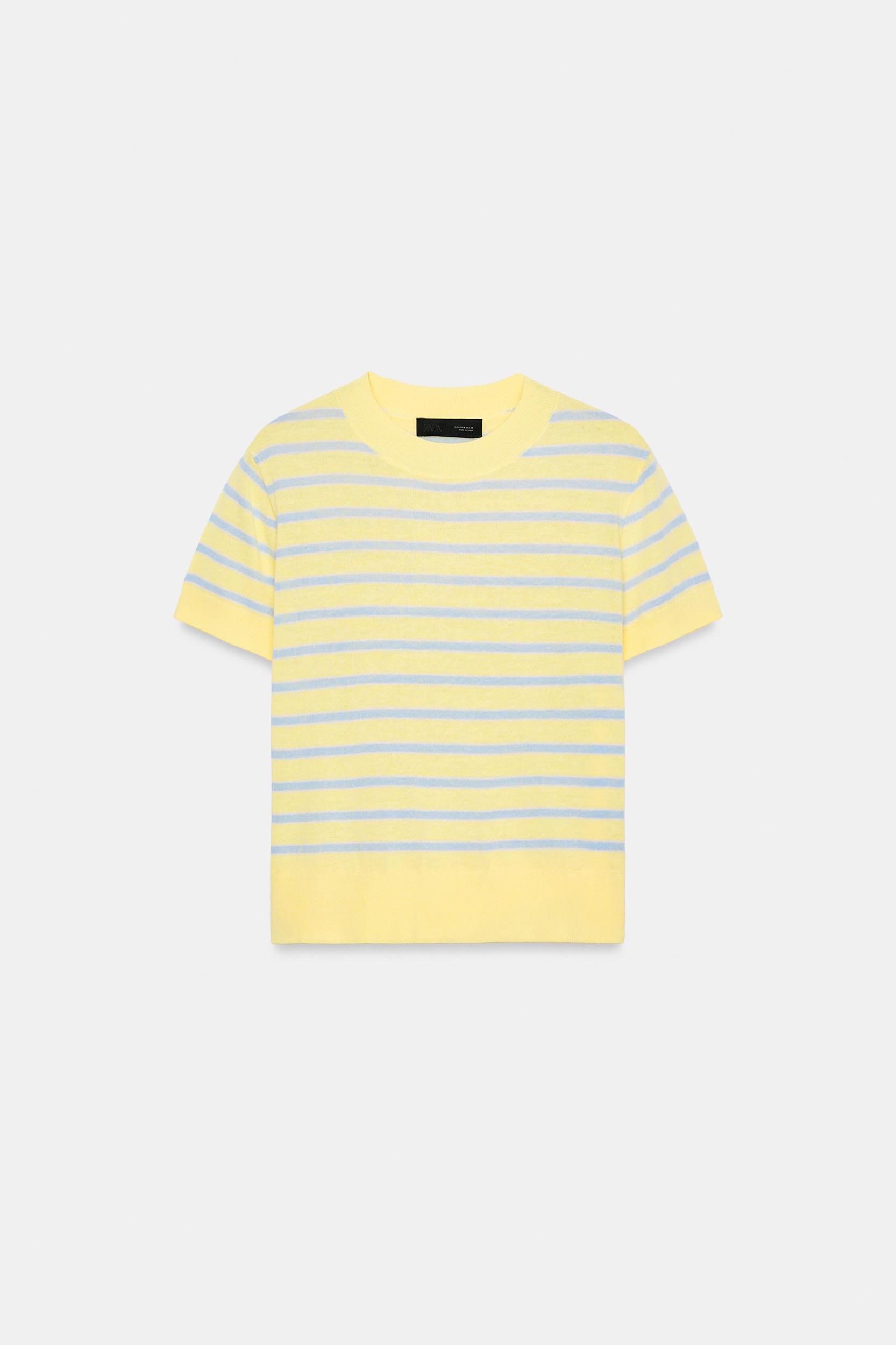 STRIPED SHORT SLEEVE KNIT SWEATER Product Image