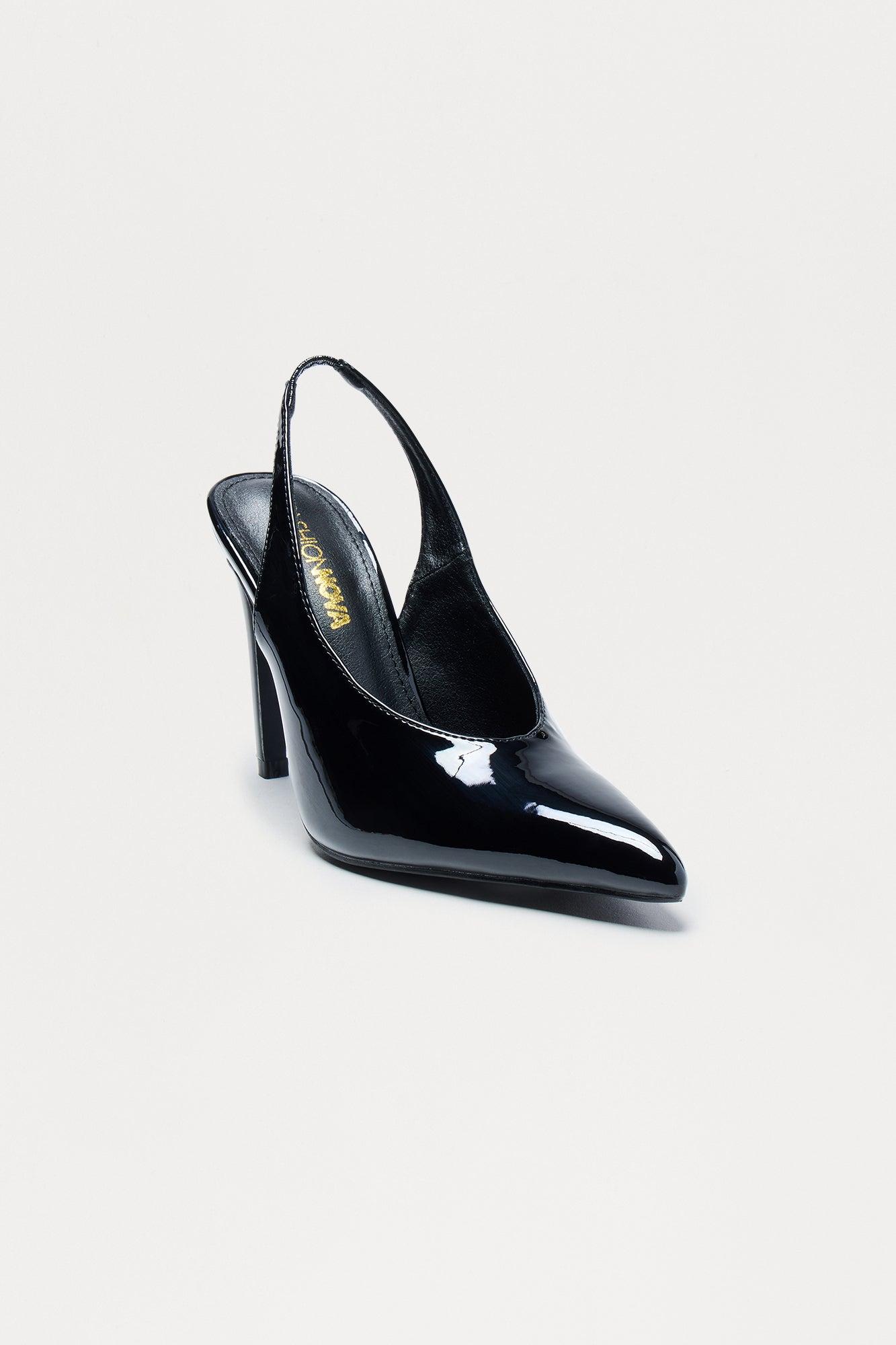 Ponia Faux Patent Slingback Pumps - Black Product Image