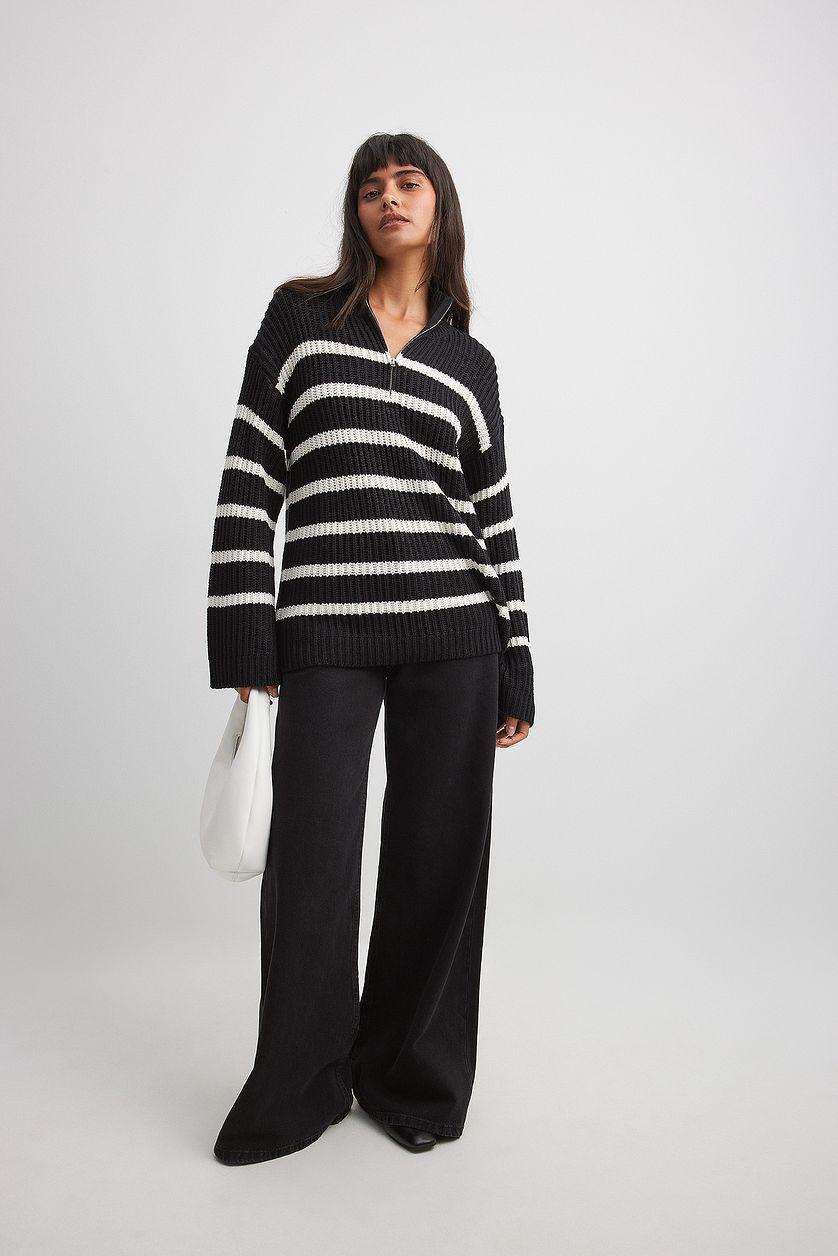 High Neck Zipped Knitted Sweater Product Image