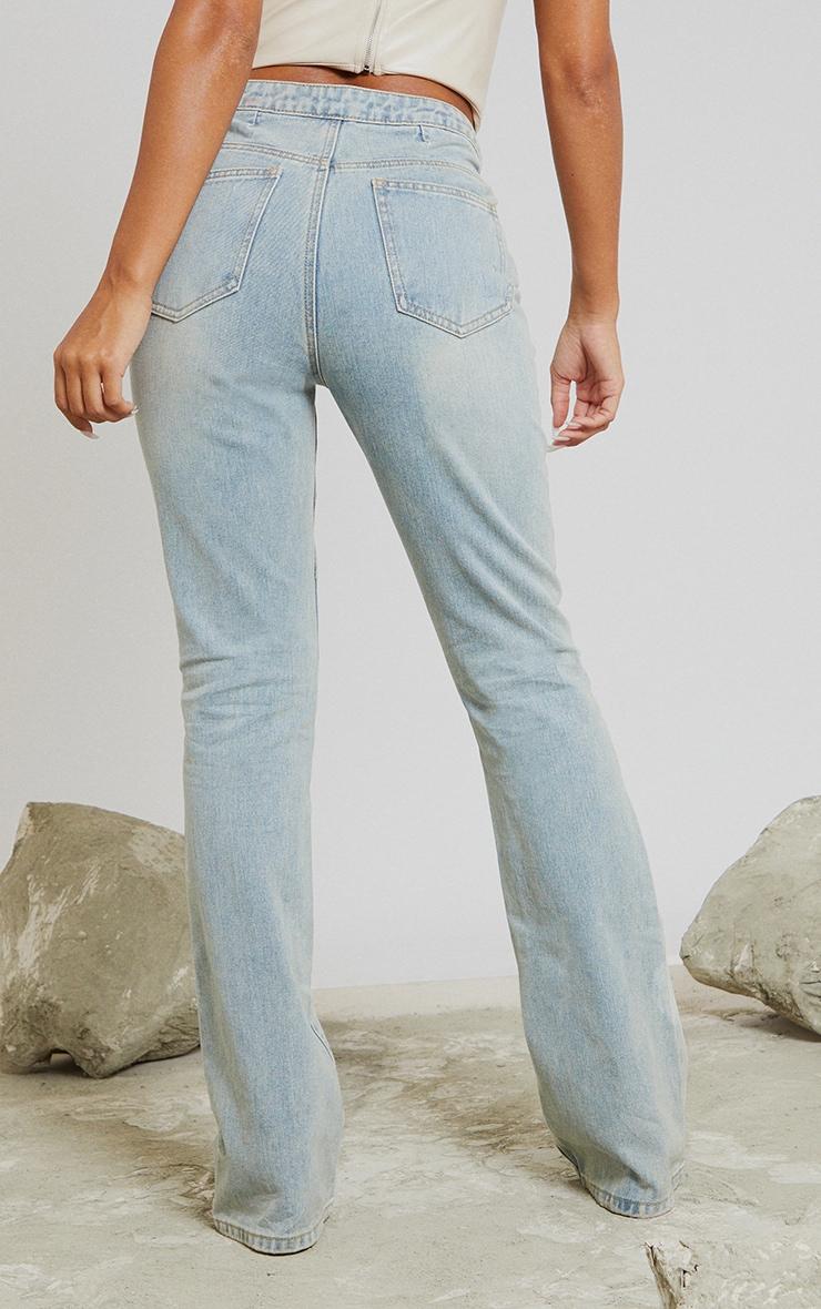 Vintage Wash Seam Detail Long Leg Straight Jeans Product Image