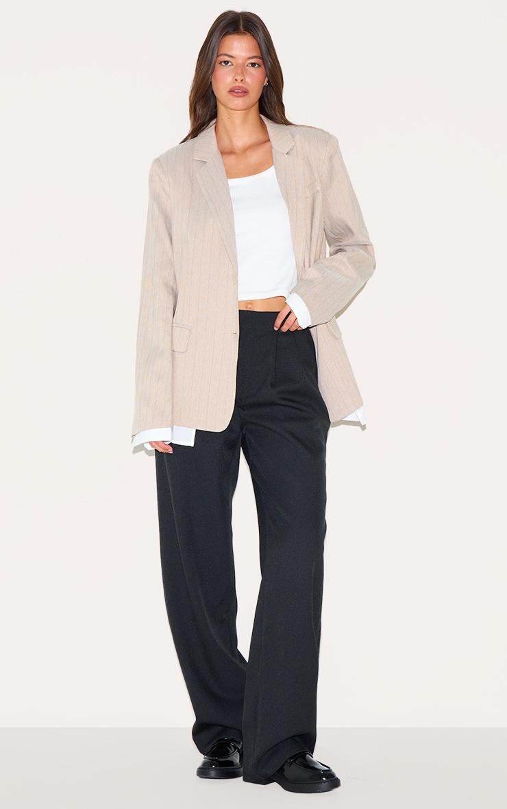 Taupe Pinstripe Shirt Detail Blazer Product Image