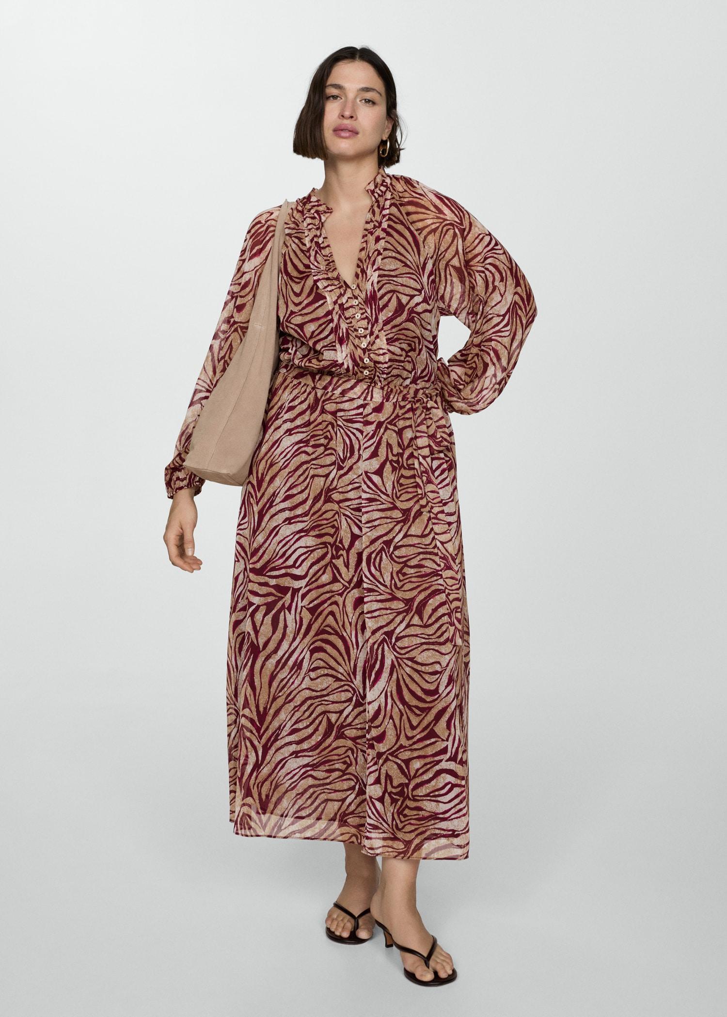 Long printed dress - Women | MANGO USA Product Image