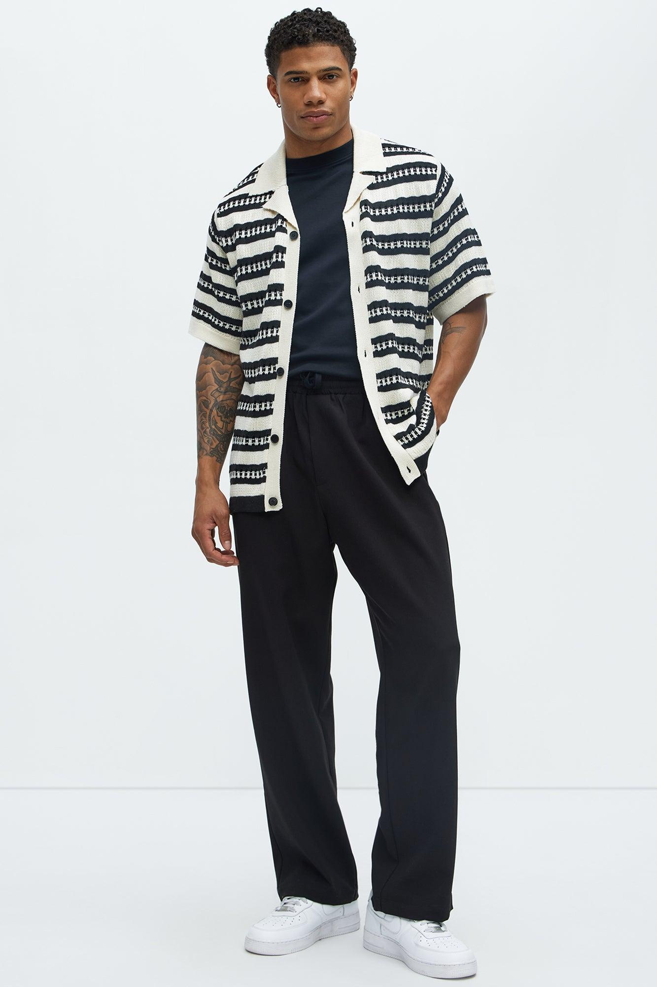 Mumbai Crochet Short Sleeve Cuban Collar Shirt - Black/White Product Image