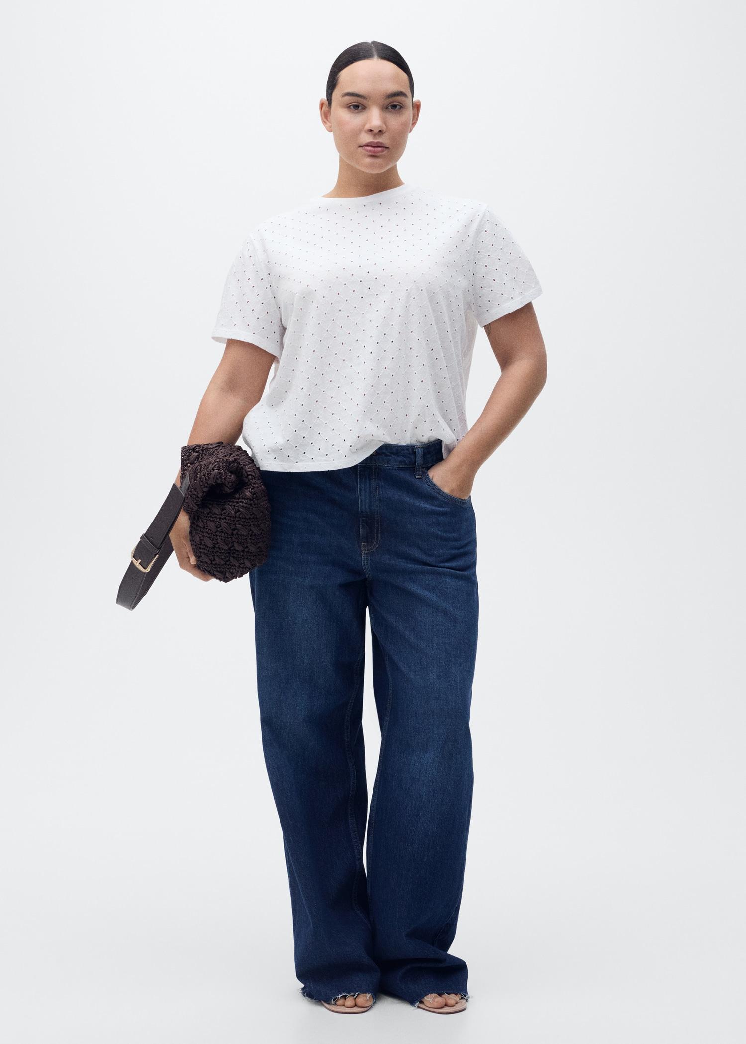 Embroidered openwork t-shirt - Women | MANGO USA Product Image