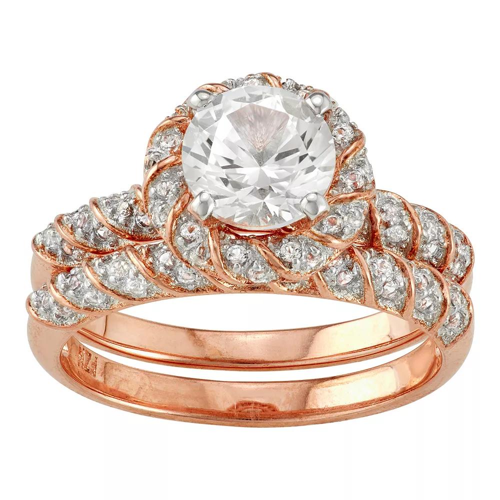 Designs by Gioelli Lab-Created White Sapphire Halo Ring Set, Women's, Size: 6, Pink Tone Product Image