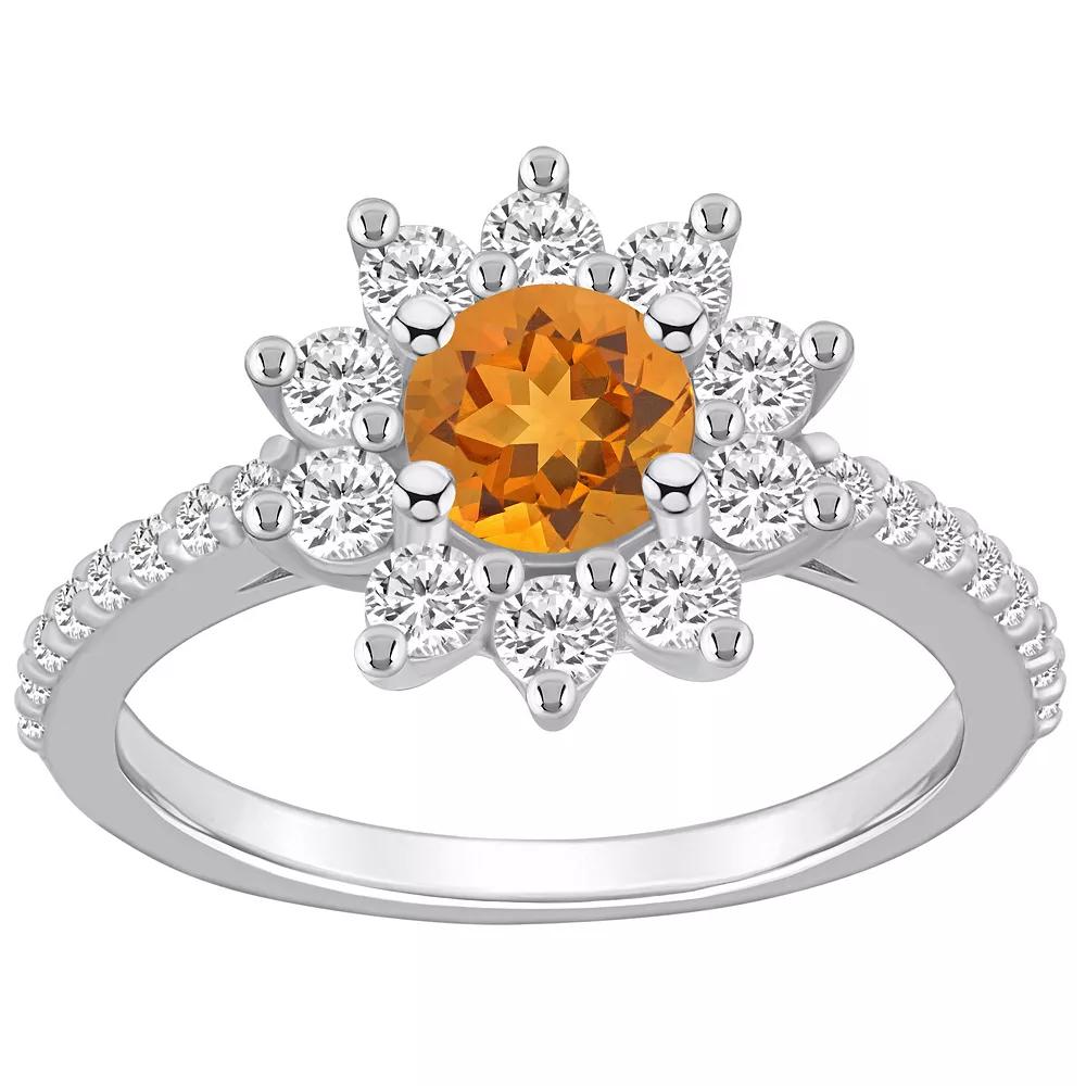 Alyson Layne 14k White Gold Round Citrine & 3/4 Carat T.W. Diamond Halo Ring, Women's, Size: 10, Orange Product Image