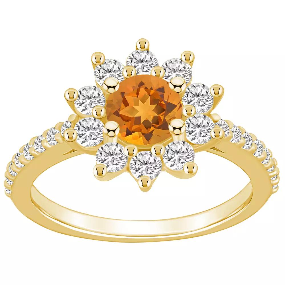 Alyson Layne 14k Gold Citine & 3/4 Carat T.W. Diamond Halo Ring, Women's, Size: 6, Orange Product Image