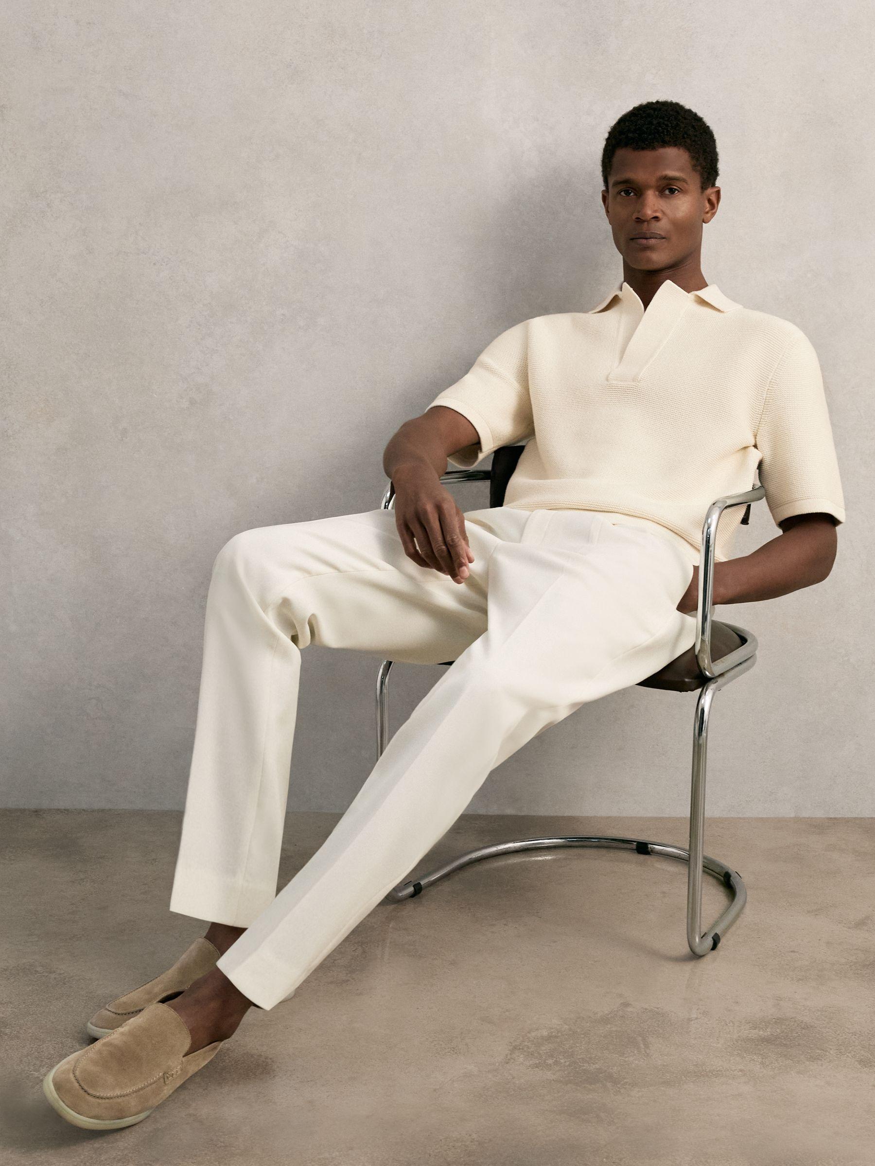 Oversize Textured Polo Shirt Cotton-Blend in Off White Product Image