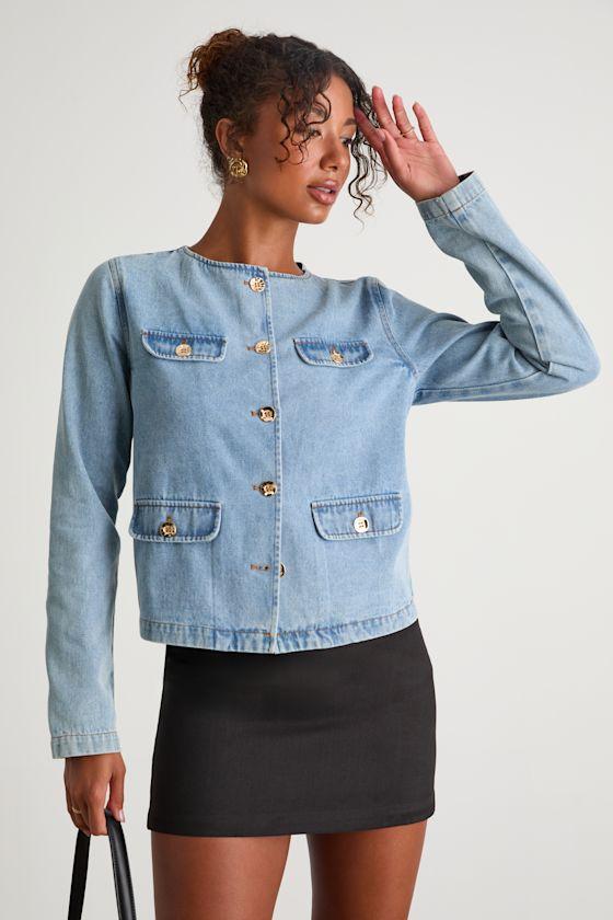 Jen Light Wash Button-Up Denim Jacket Product Image