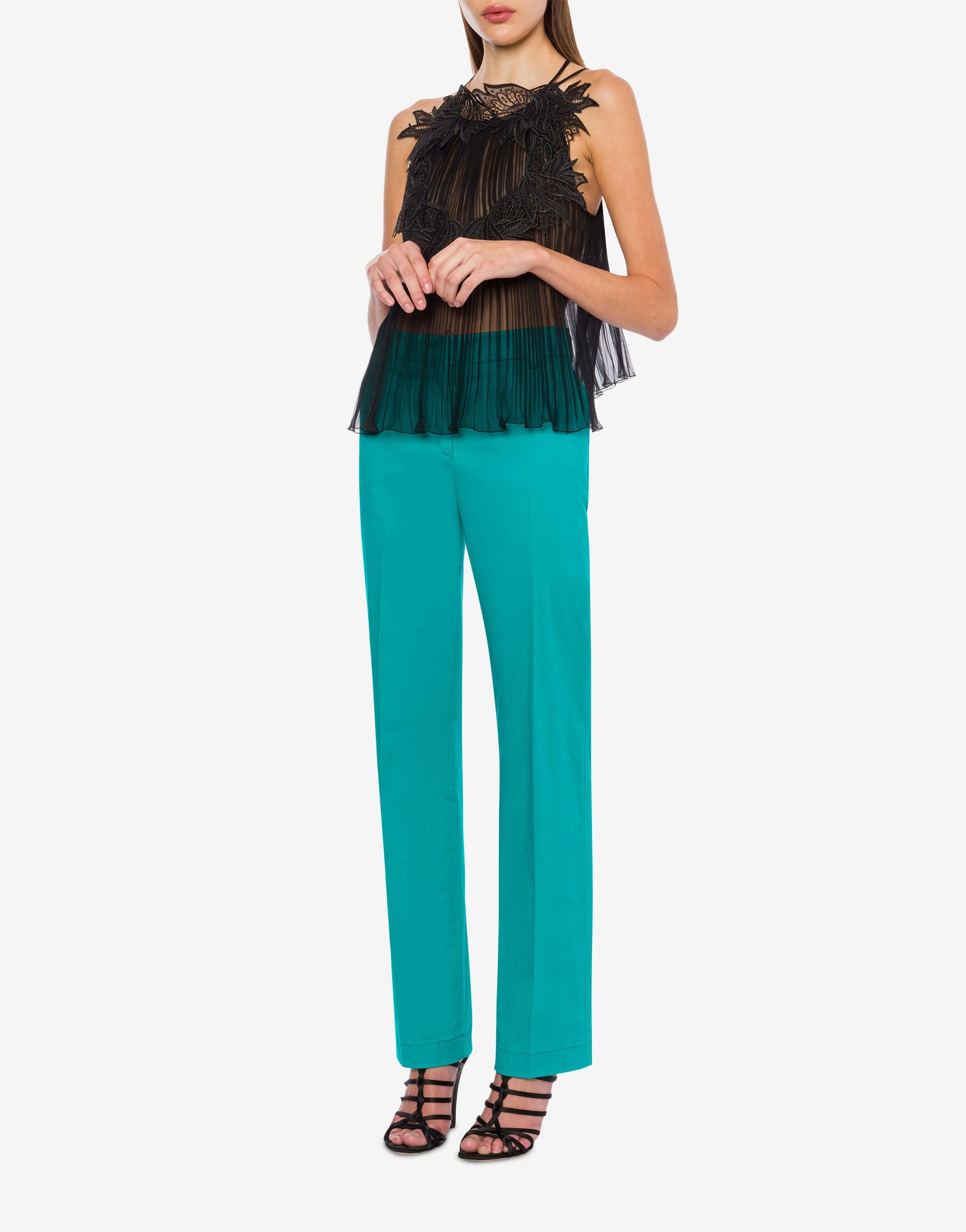 Stretch cotton satin trousers Product Image