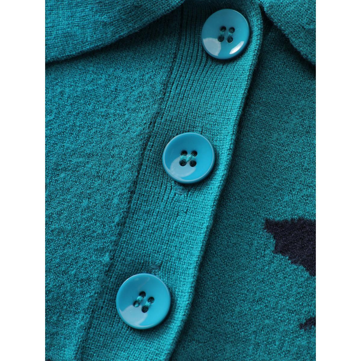 Plus Size Crisp Fall Leaf Polo Neck Pullover Cerulean Women Casual Loose Long Sleeve Polo Casual Pullovers BloomChic 30/6X Product Image