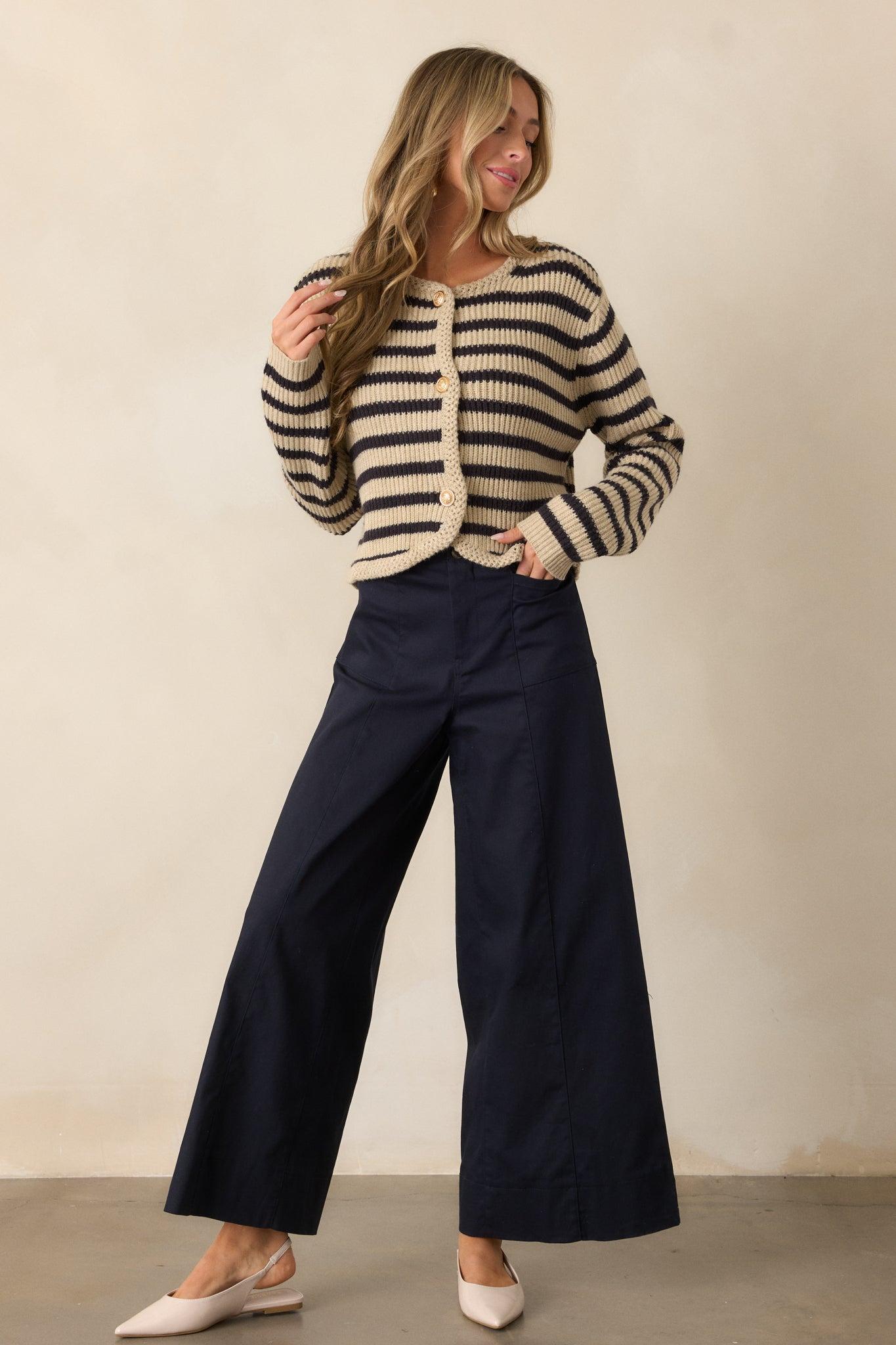 Daylight Glimmer Navy Wide Leg Pants Product Image