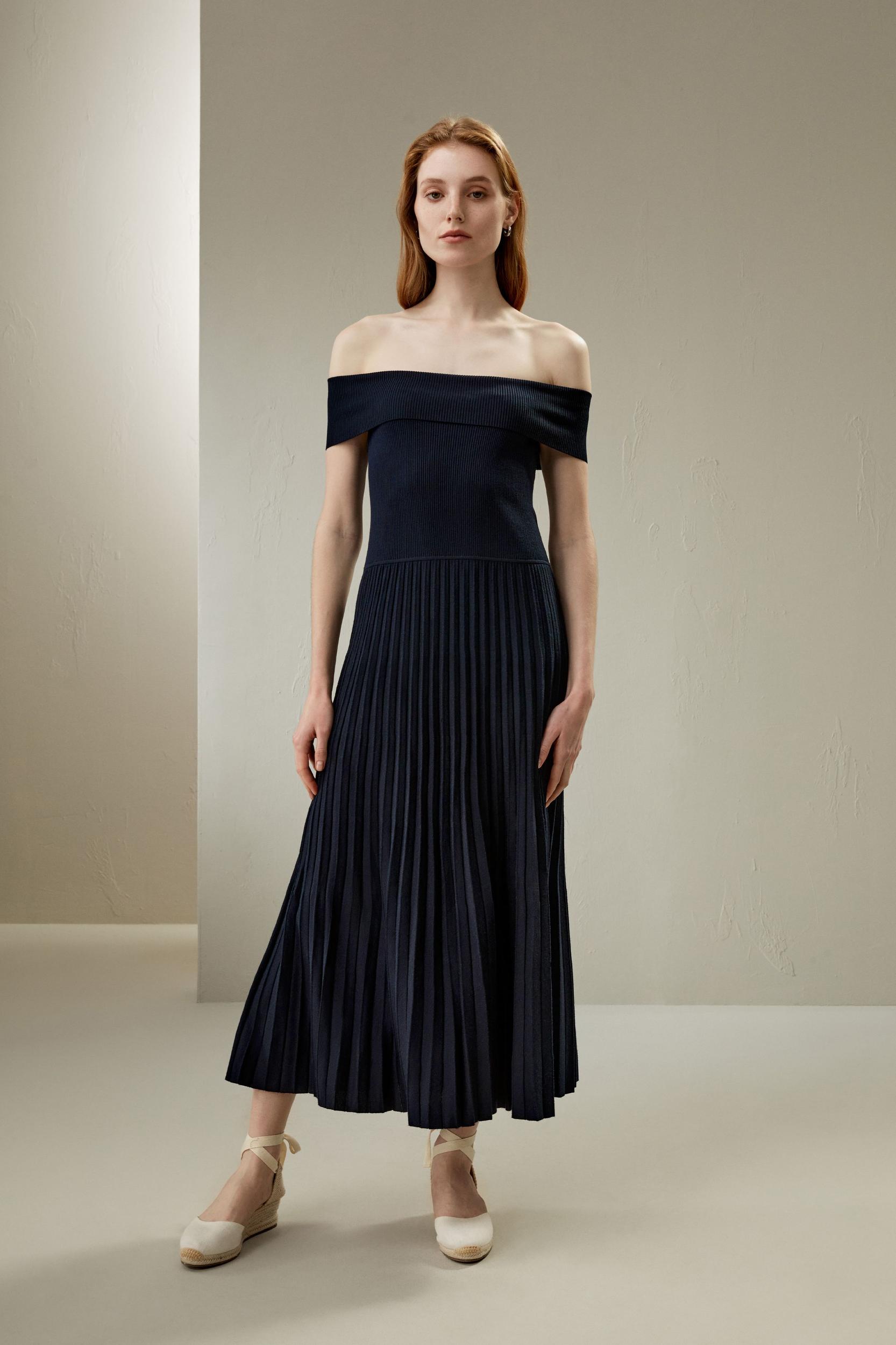 Off-Shoulder Hybrid Pleated Dress Product Image
