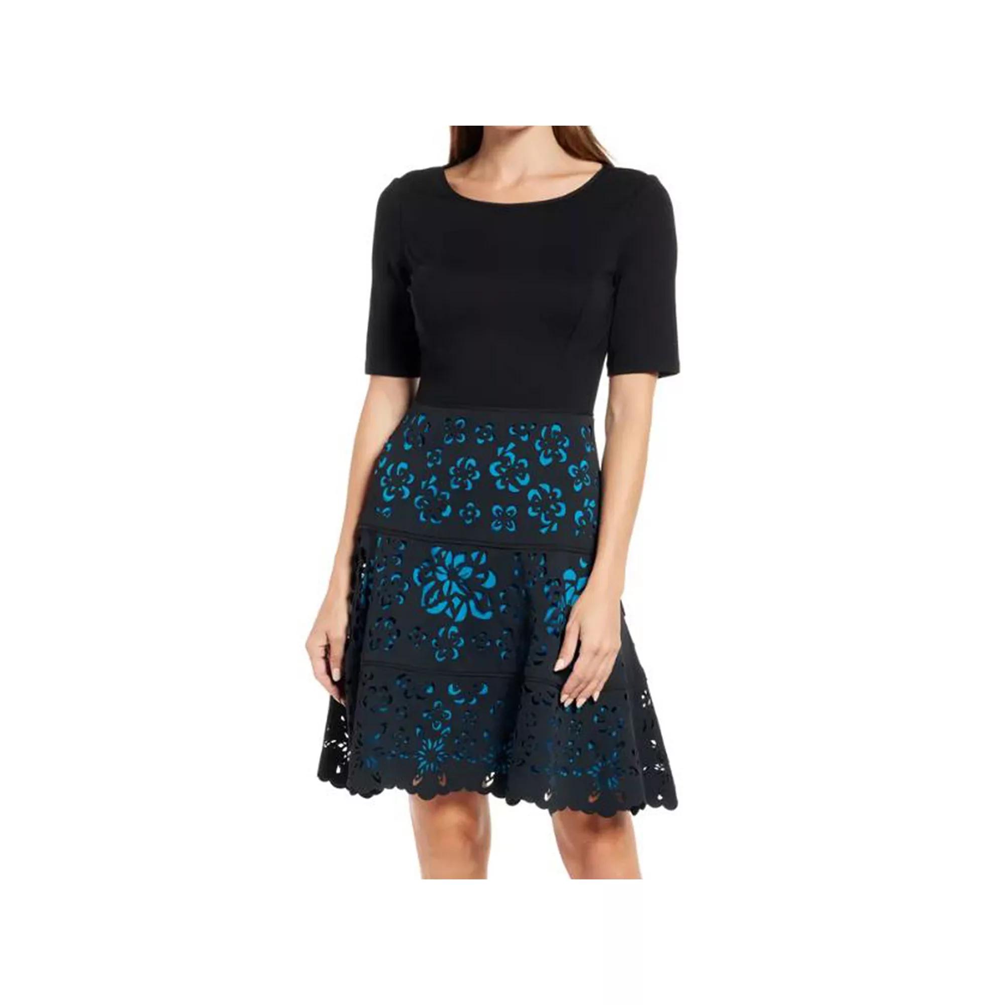 Women's Focus By Shani Ponte Fit and Flare Laser Cutting Dress,  Product Image