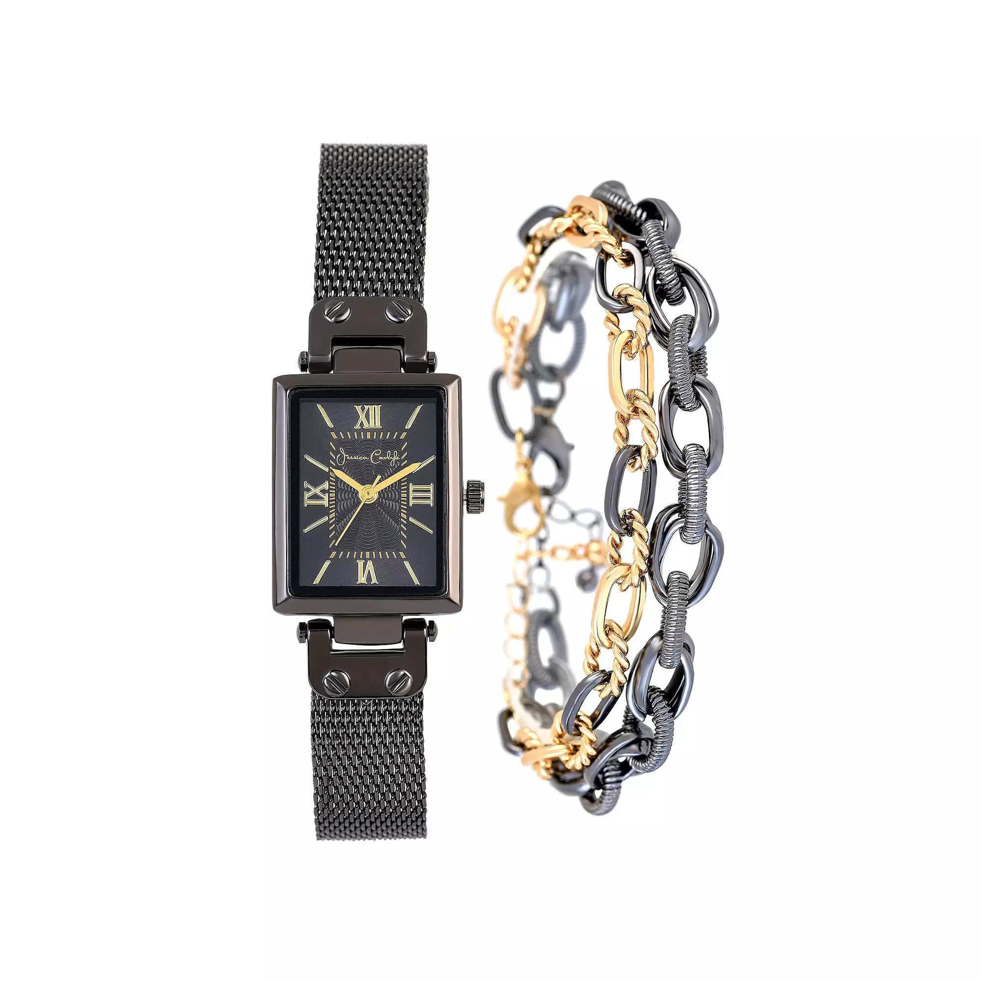 Jessica Carlyle Women's Black Gunmetal Tone Mesh Watch & Bracelet Set,  Product Image