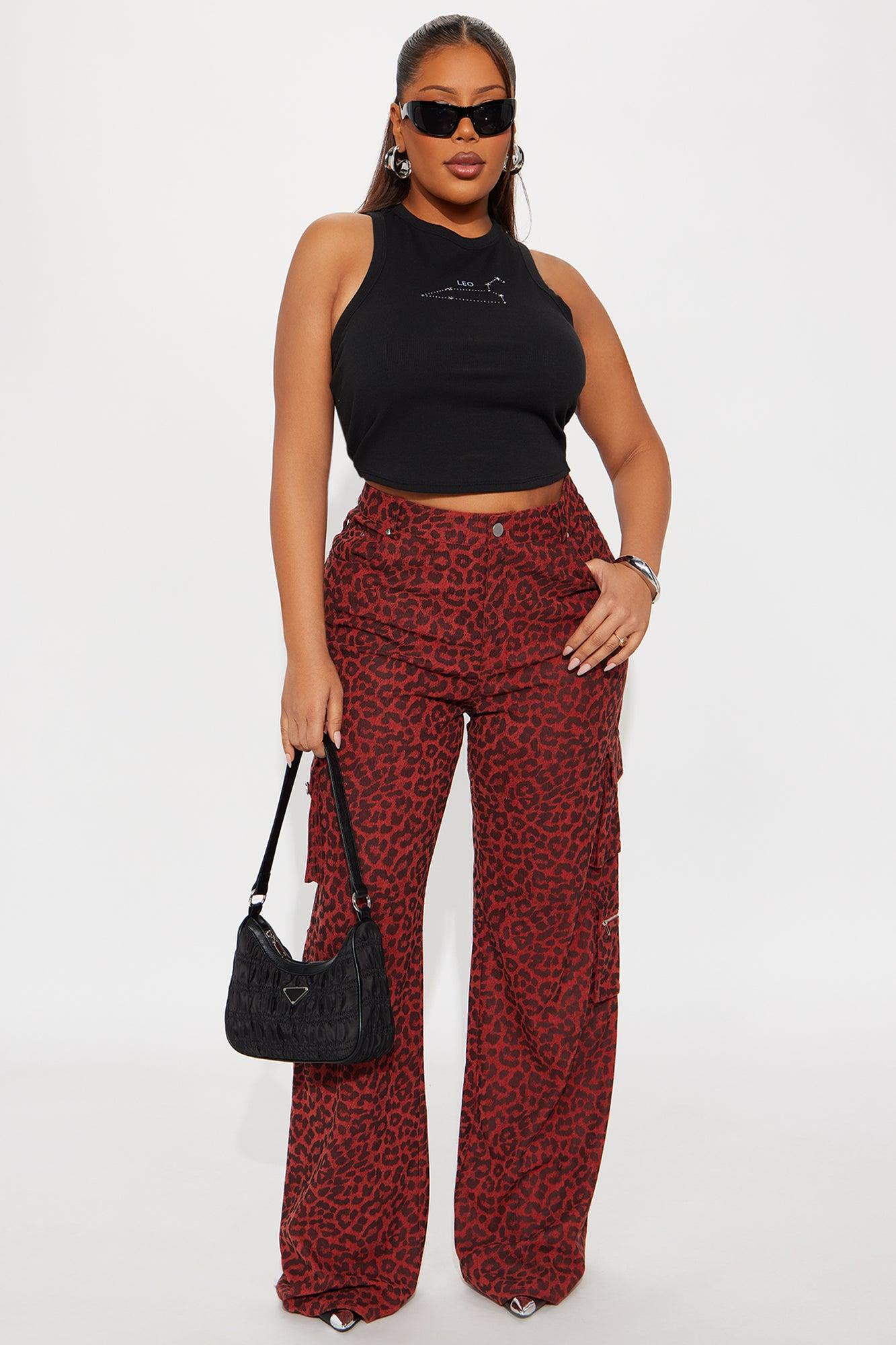 Wild Ride Leopard Corduroy Cargo Pant - Red/combo Female Product Image