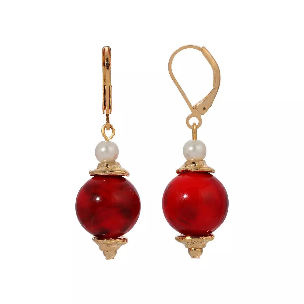 1928 Marbled Bead Drop Earrings, Women's, Red Product Image