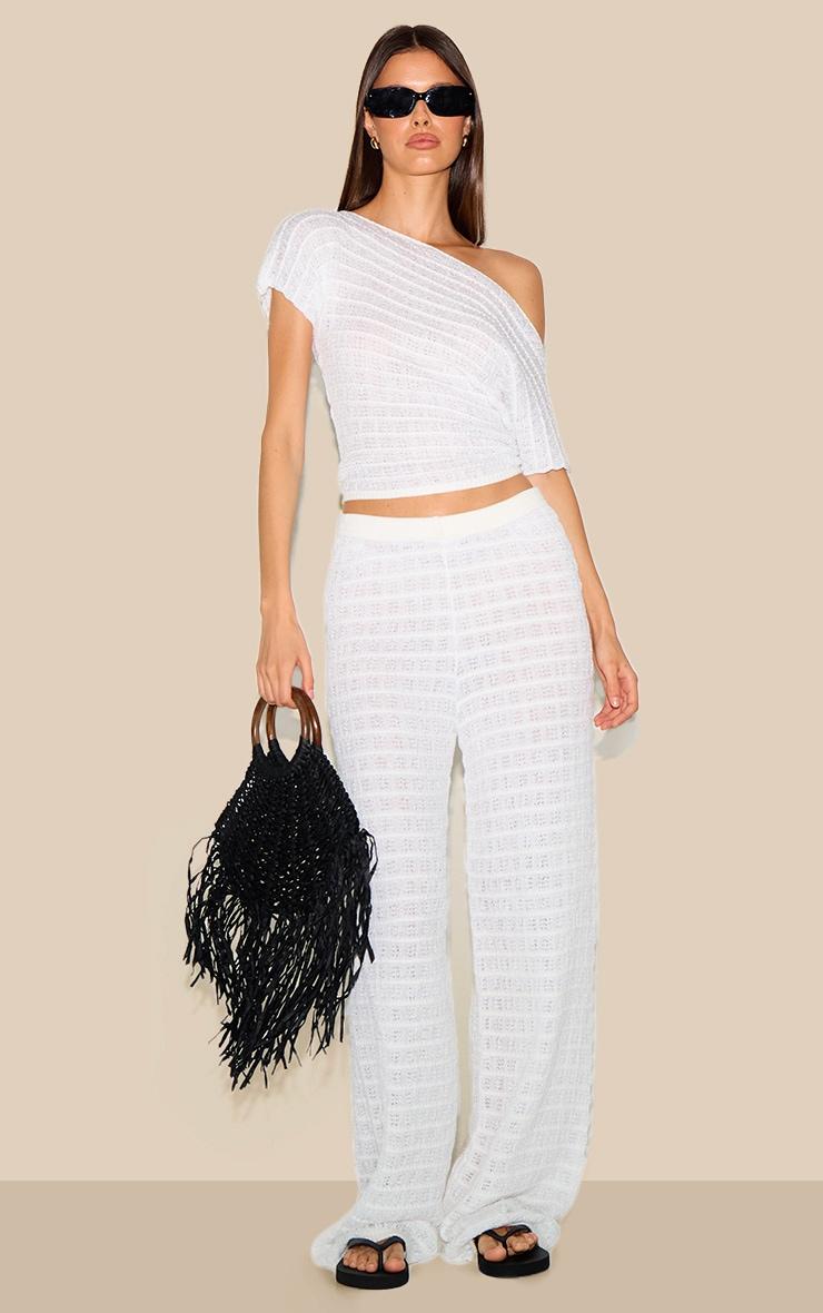 White Textured Knit Pant Product Image