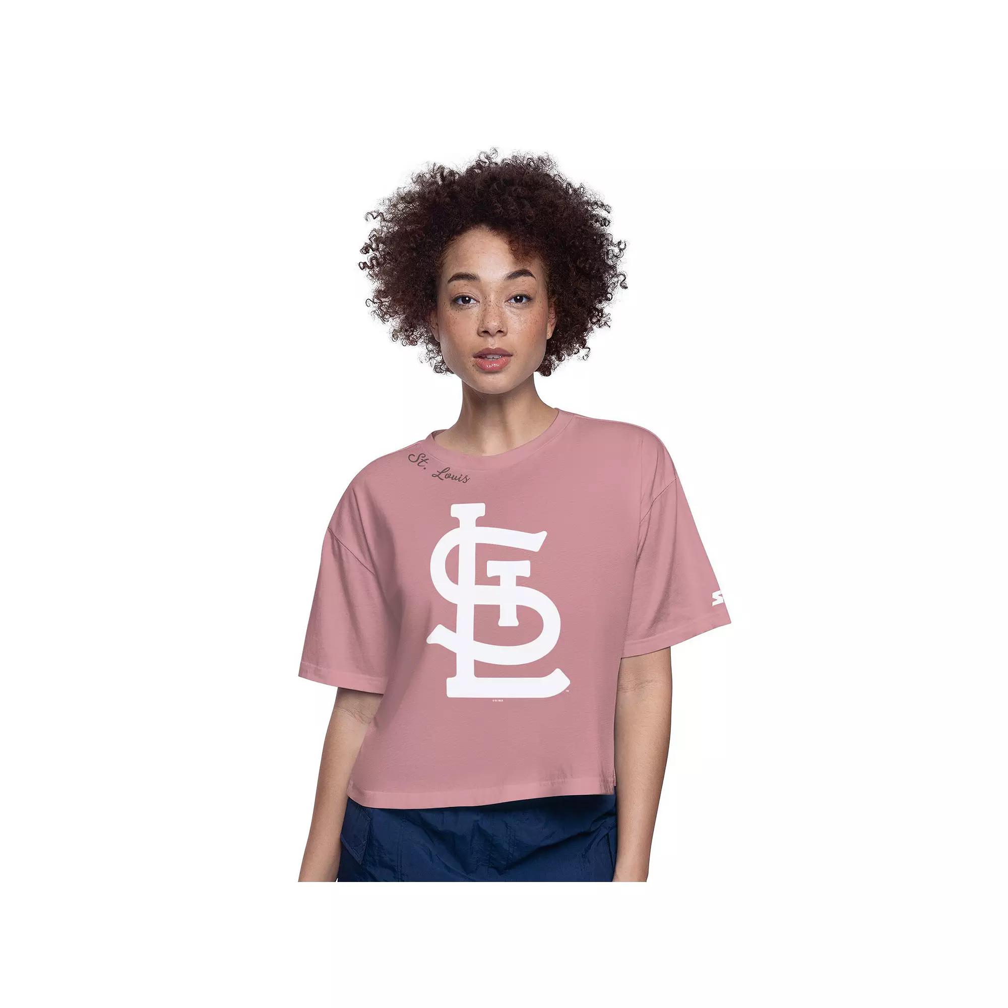 Women's Starter Pink St. Louis Cardinals Play the Ball Boxy Cropped T-Shirt,  Product Image