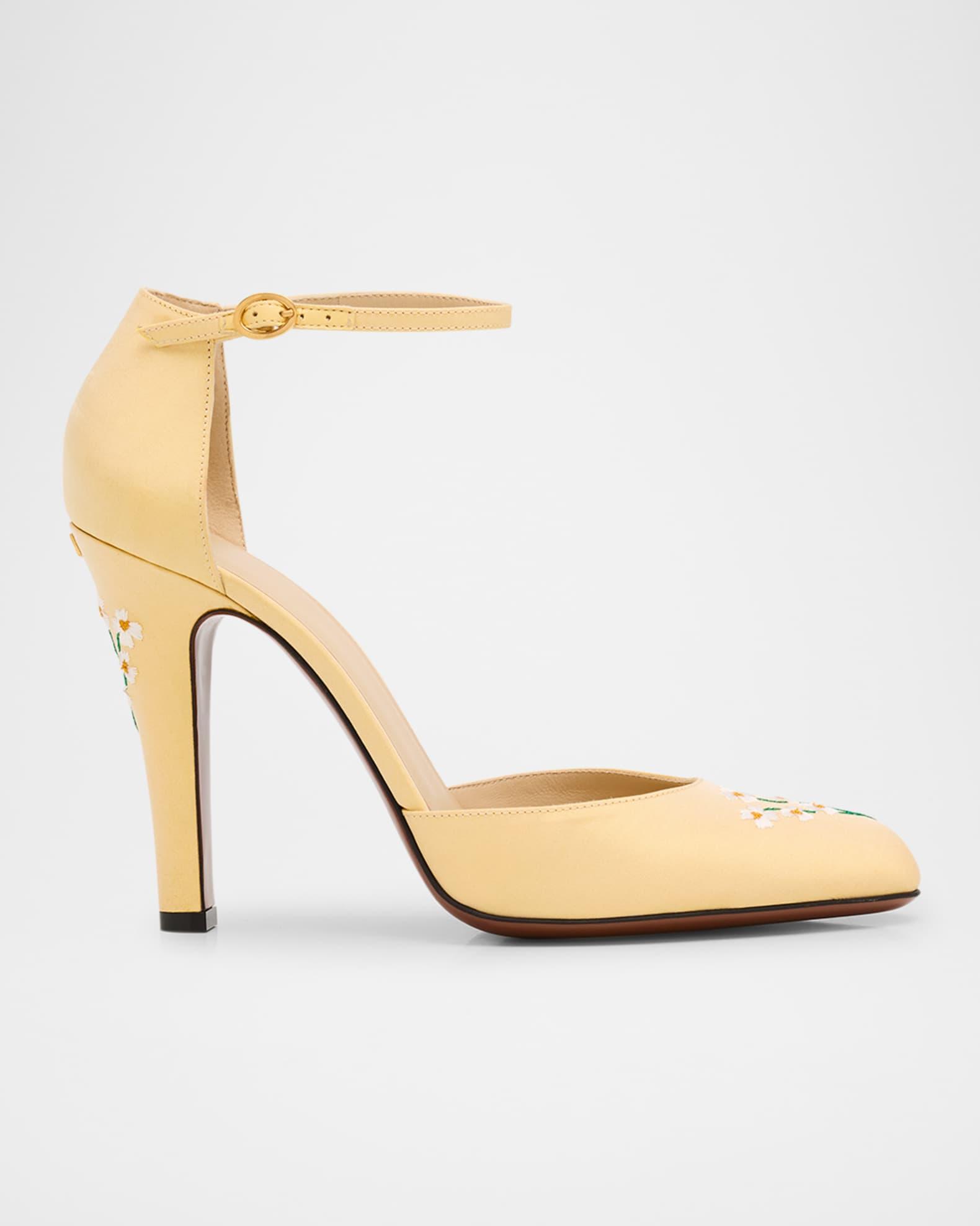 Hi Dolly Daisy Embroidered Satin Pumps  Product Image