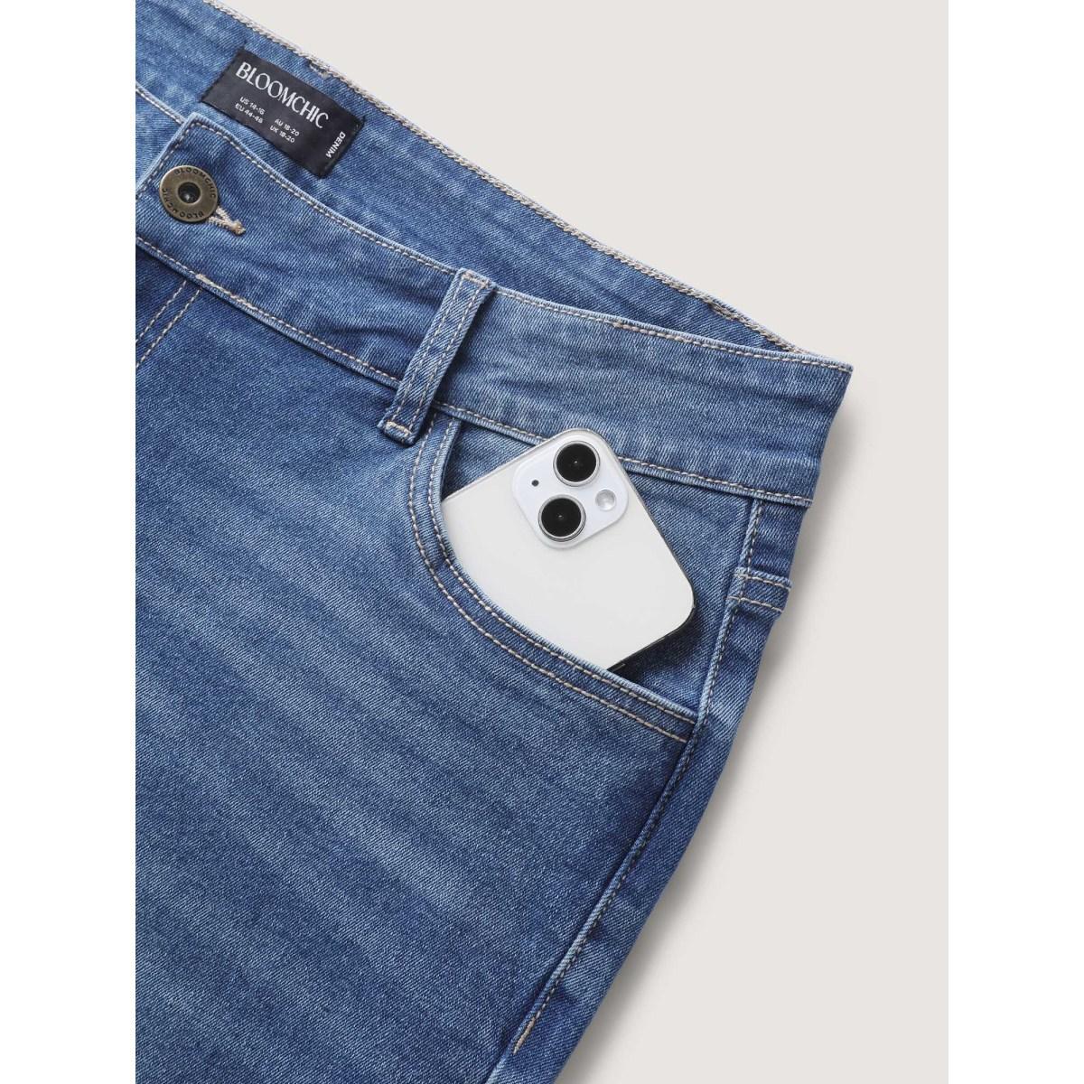 Plus Size Vintage Raw Hem Bootcut Jeans Women Denimblue Timeless Medium stretch Slanted pocket Jeans BloomChic 12/L Product Image