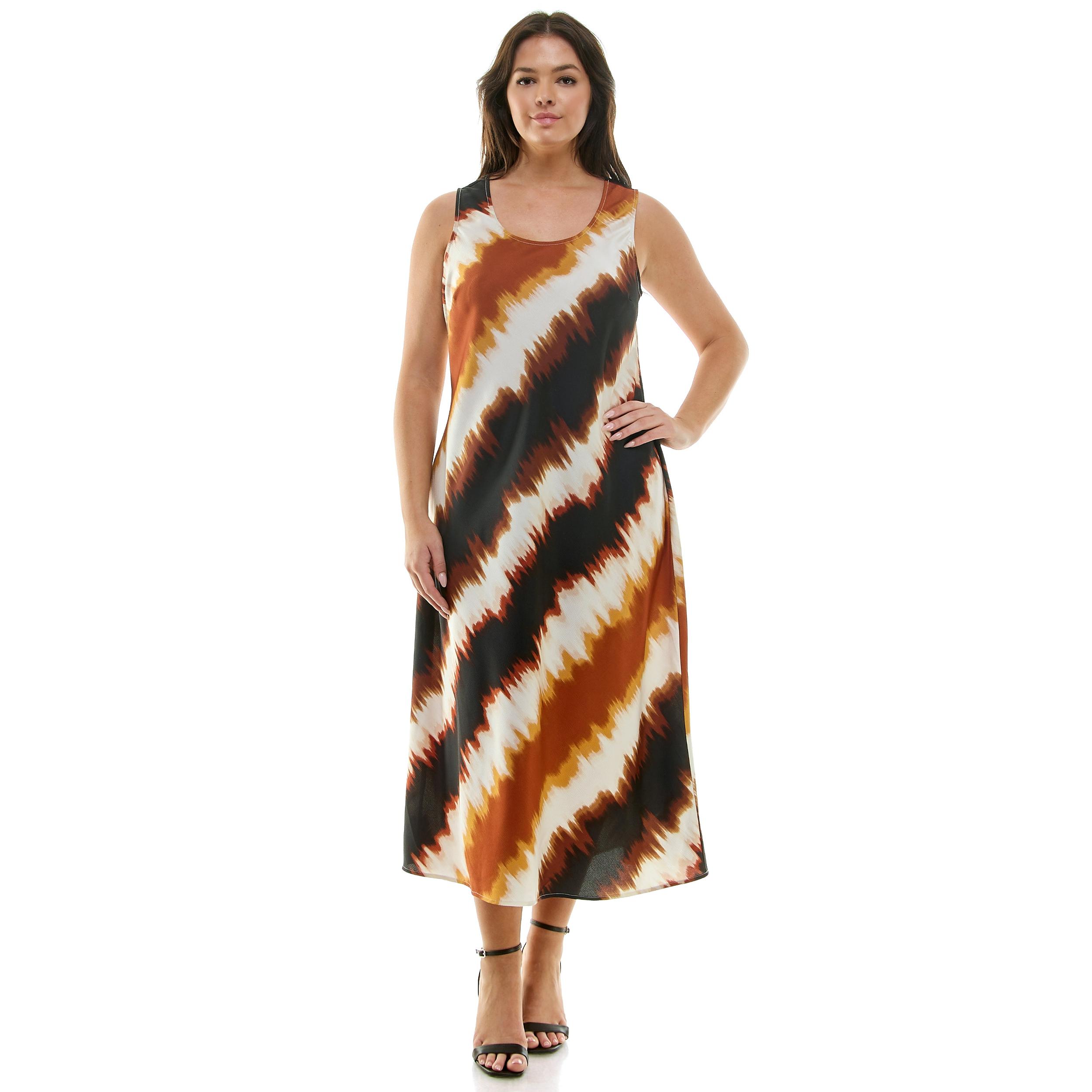 Diagonal Print Sleeveless Midi Dress - Plus Product Image