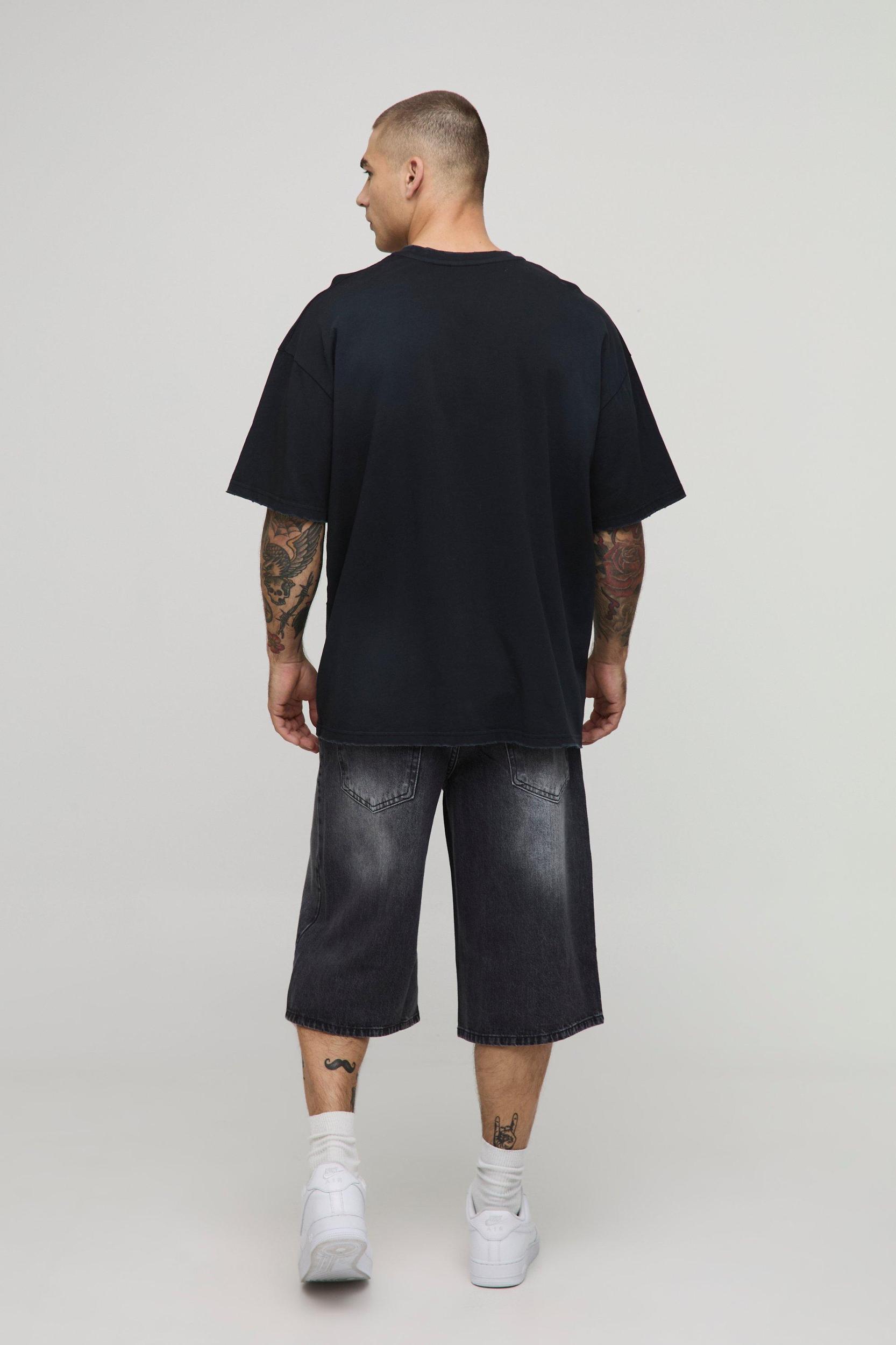 Longline Washed Denim Jorts | boohooMAN USA Product Image