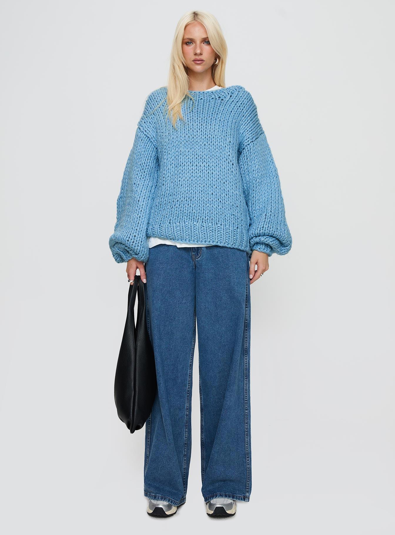 Arrowtown Hand Knit Sweater Blue Product Image