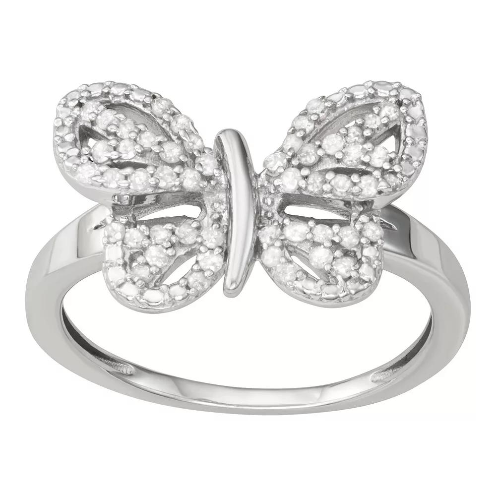 Jewelexcess Sterling Silver 1/4 Carat T.W. Diamond Butterfly Ring, Women's, Size: 6 Product Image