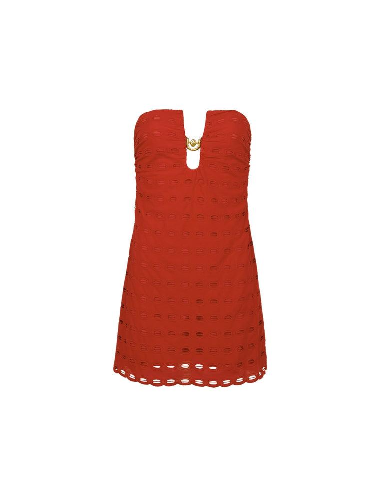 Eyelet Dora Mini Dress - Ruby Product Image