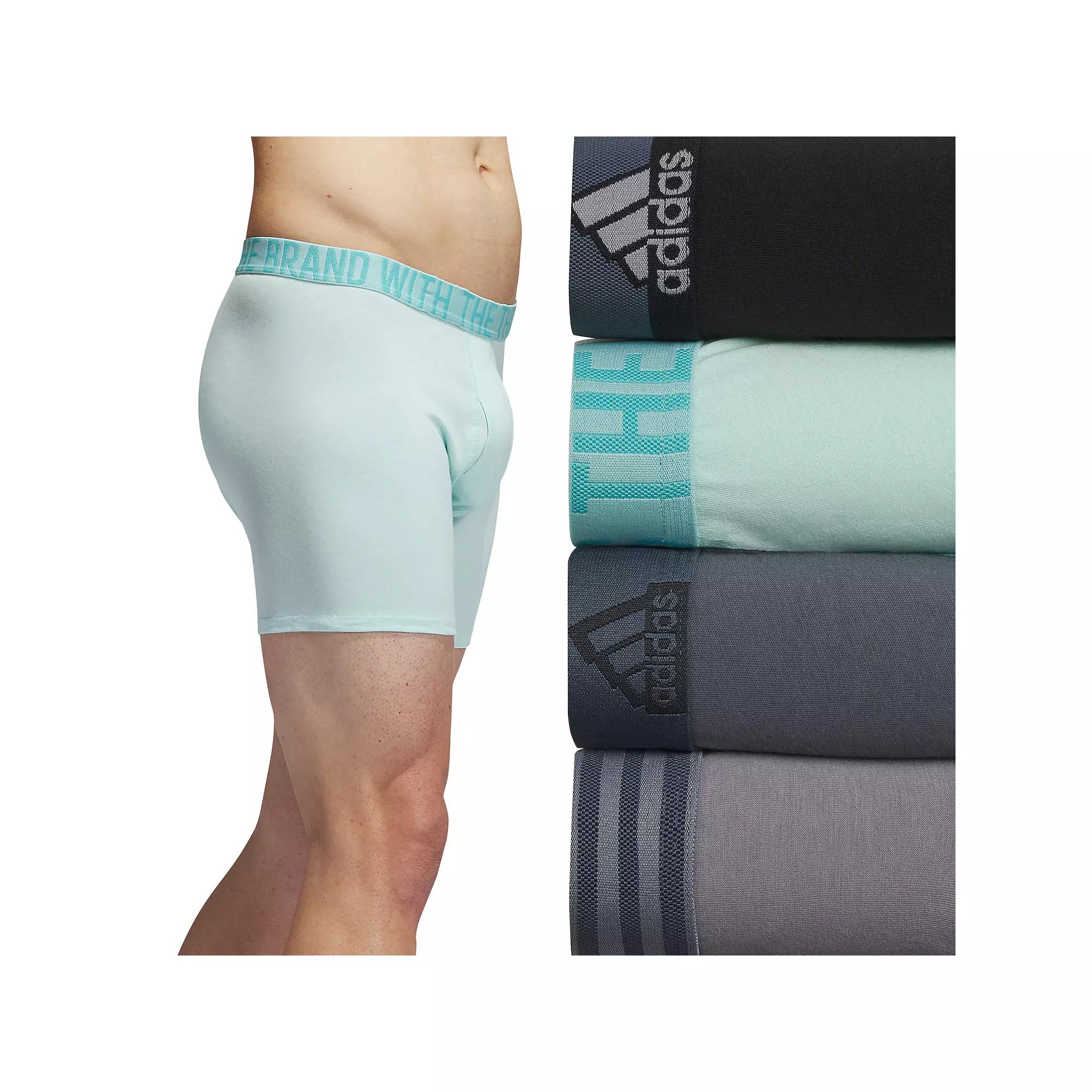 Men's adidas 4-Pack Stretch Cotton Boxer Briefs, Size: XL, Black Aqua Grey Product Image
