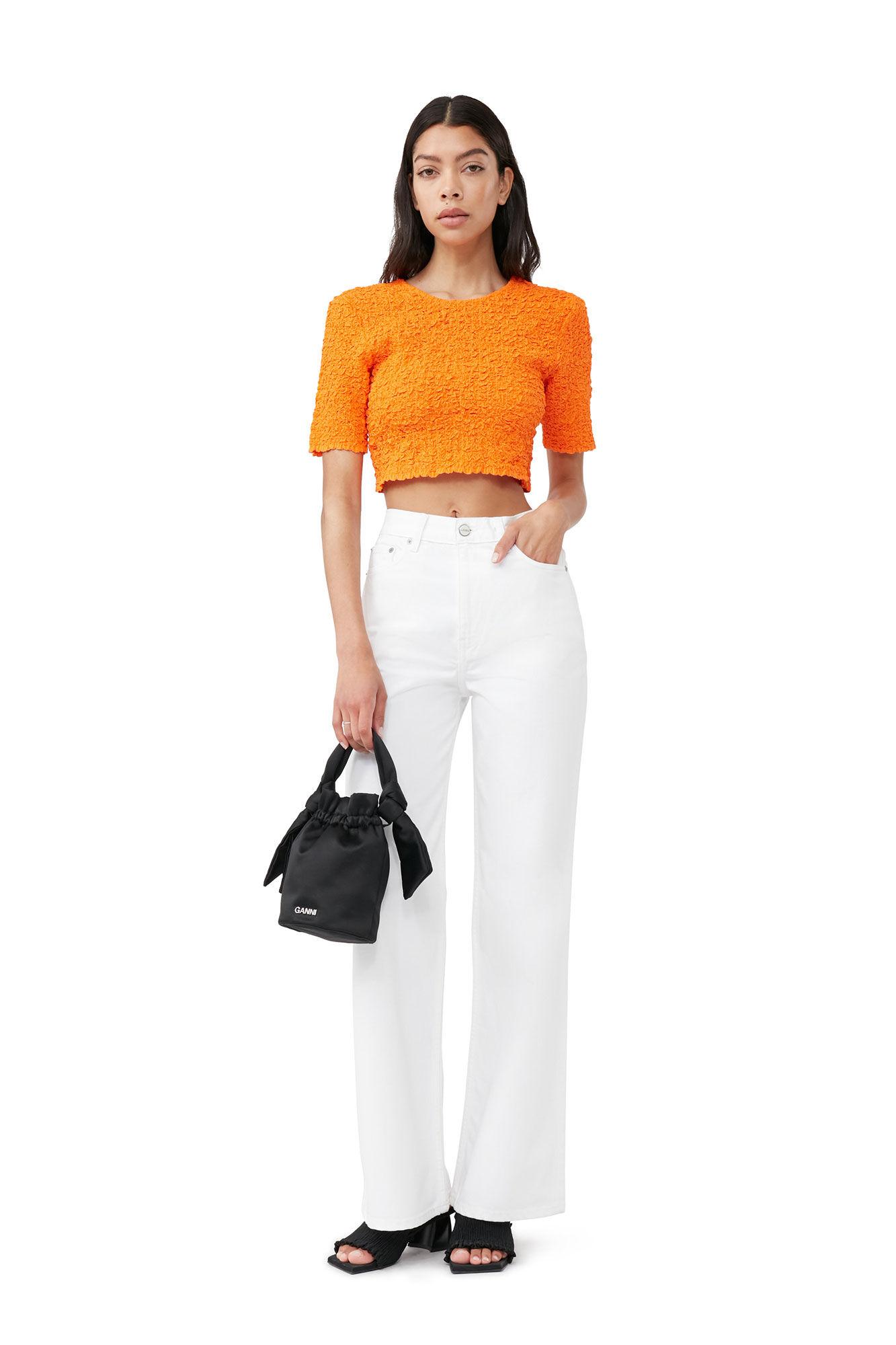 Orange Cotton Poplin Cropped Smock Top Product Image