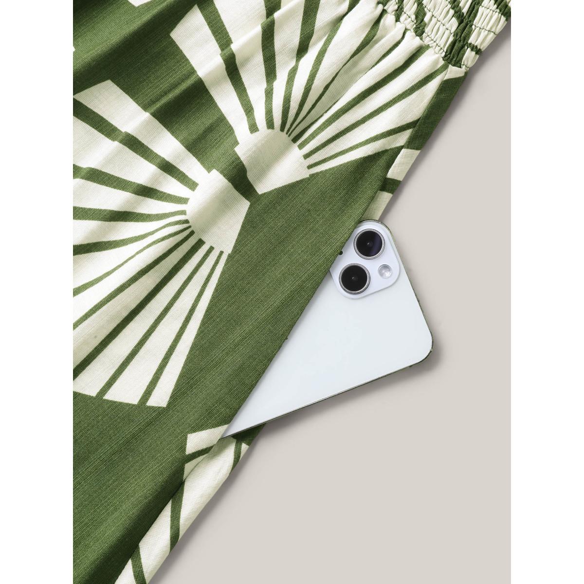 Plus Size Geometric Print Square Neck Cinched Midi Dress Moss Women Square Neck Short sleeve Curvy BloomChic 30/6X Product Image