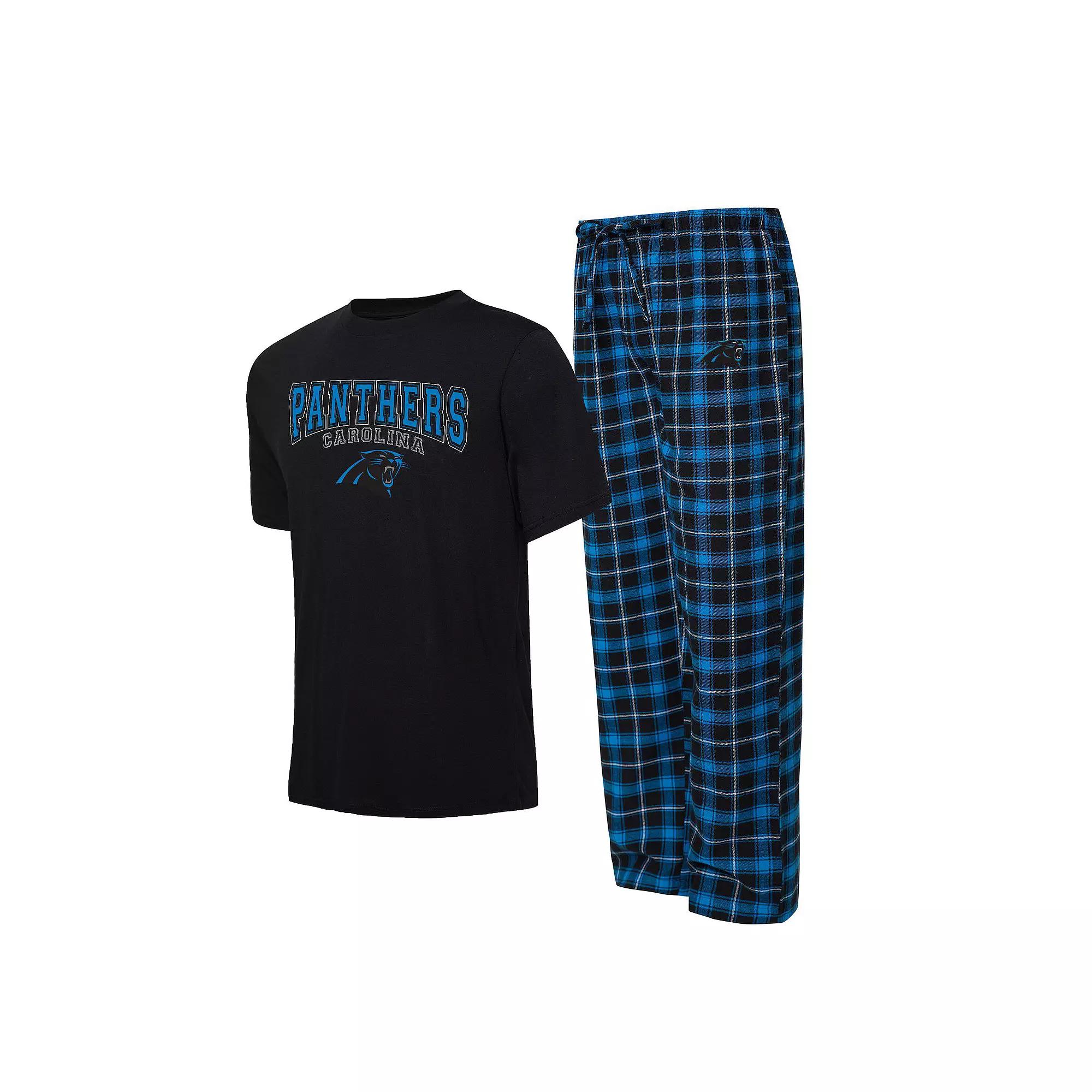 Men's Concepts Sport Black/Blue Carolina Panthers Arctic T-Shirt & Pajama Pants Sleep Set, Size: 2XL Product Image