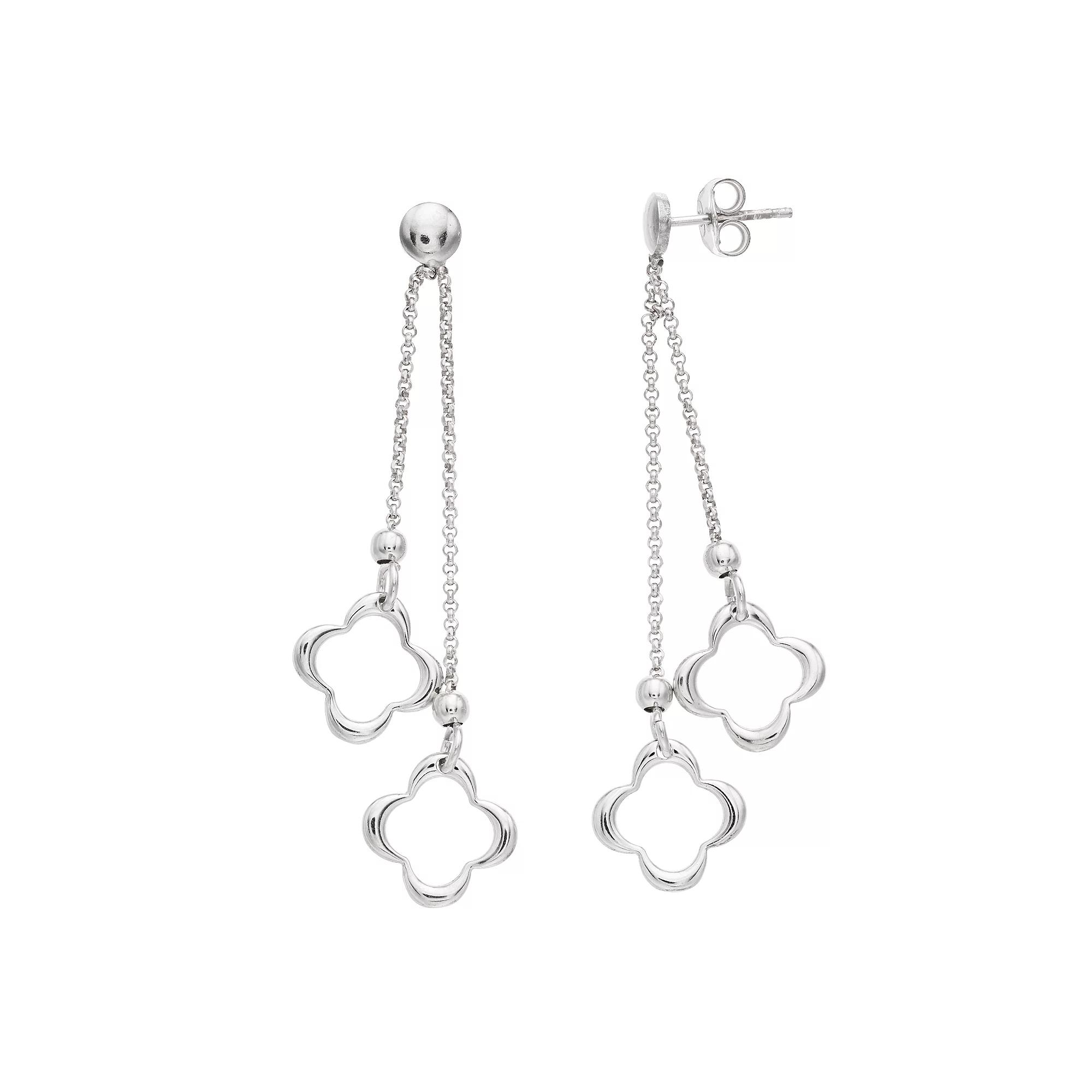 Sterling Silver Double Quatrefoil Drop Earrings, Women's Product Image
