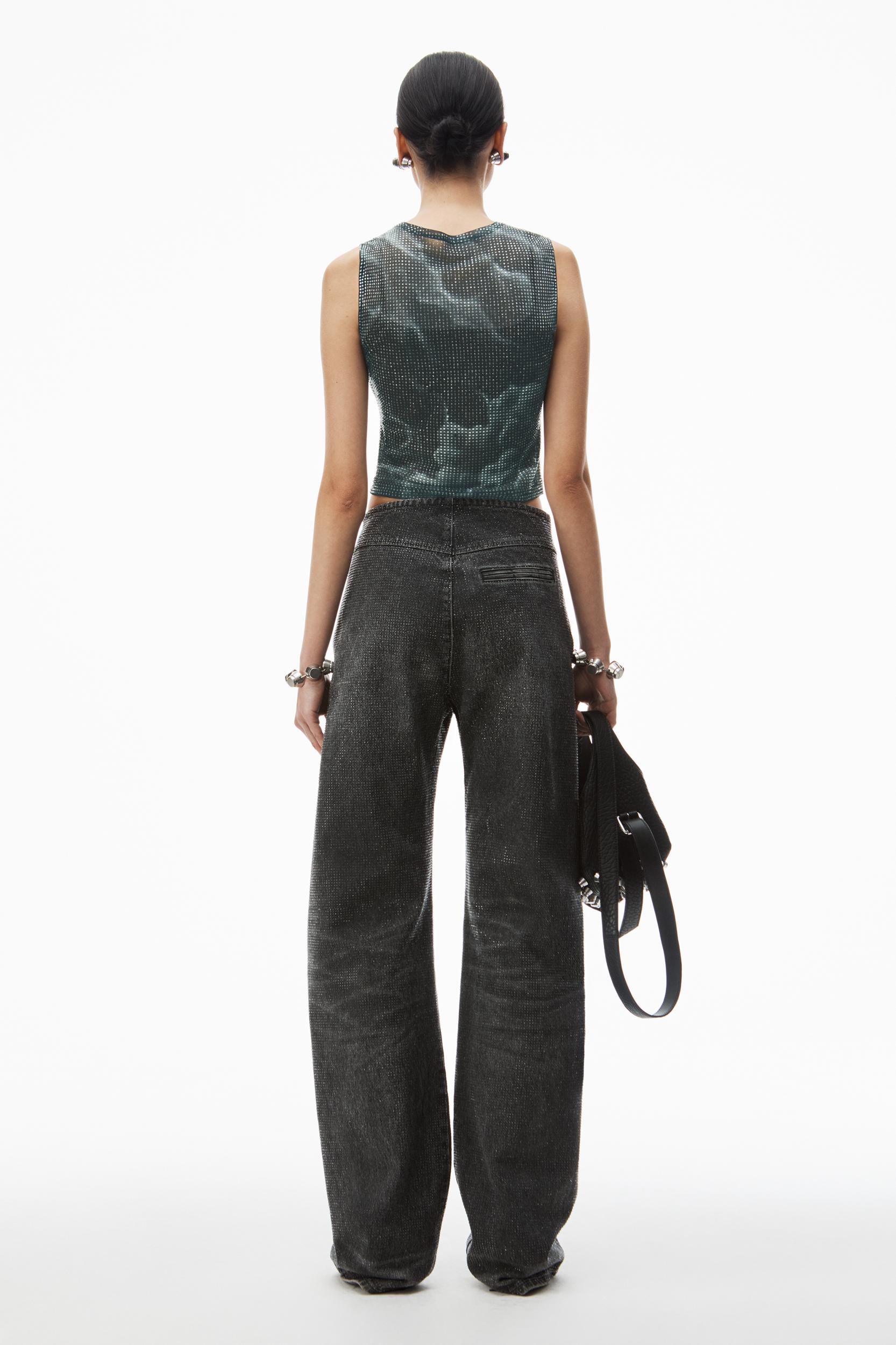 Clear Crystal Hotfix Moto Pant In Cotton Denim Product Image