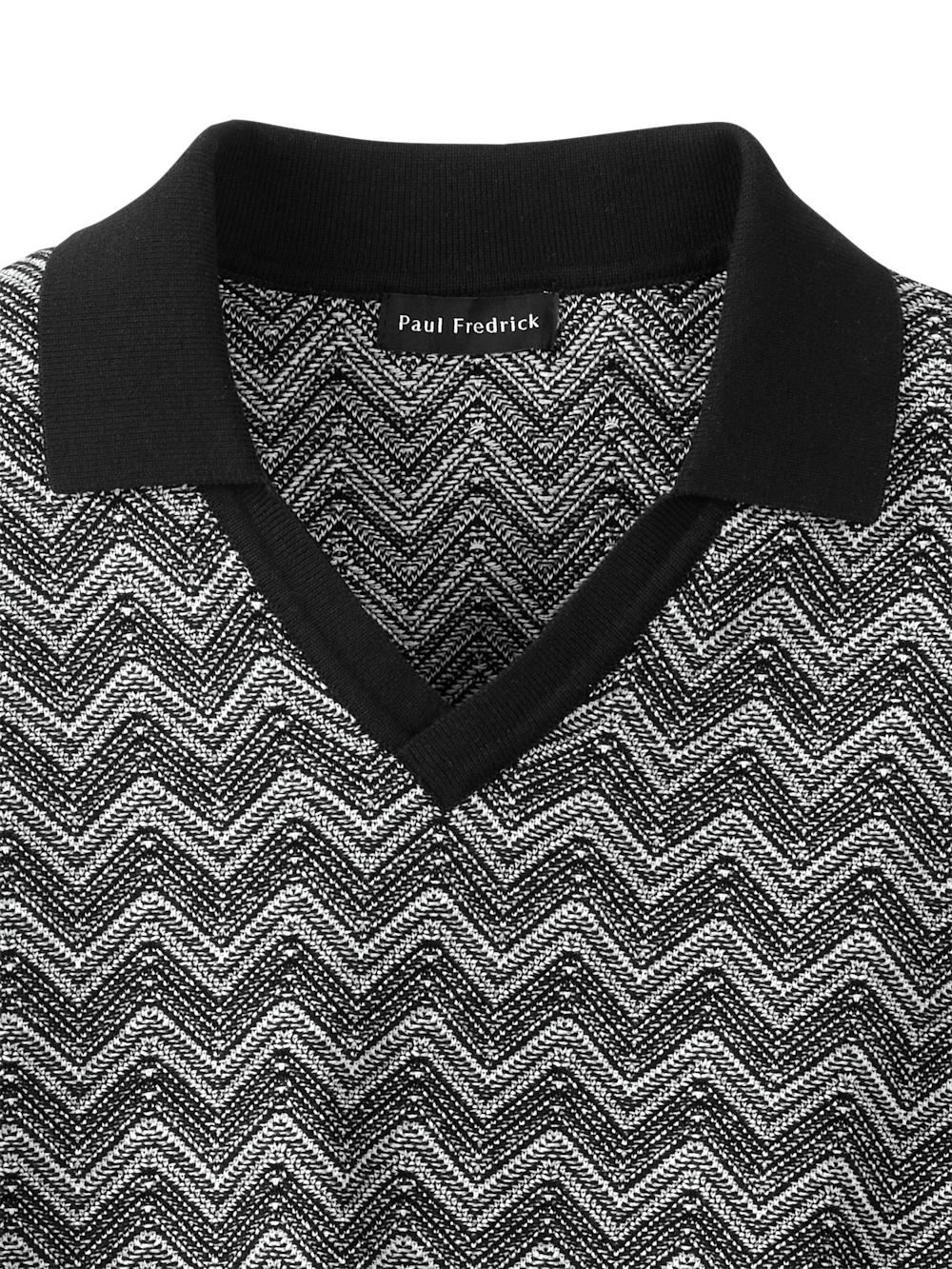 Cotton V-neck Polo - Black Product Image