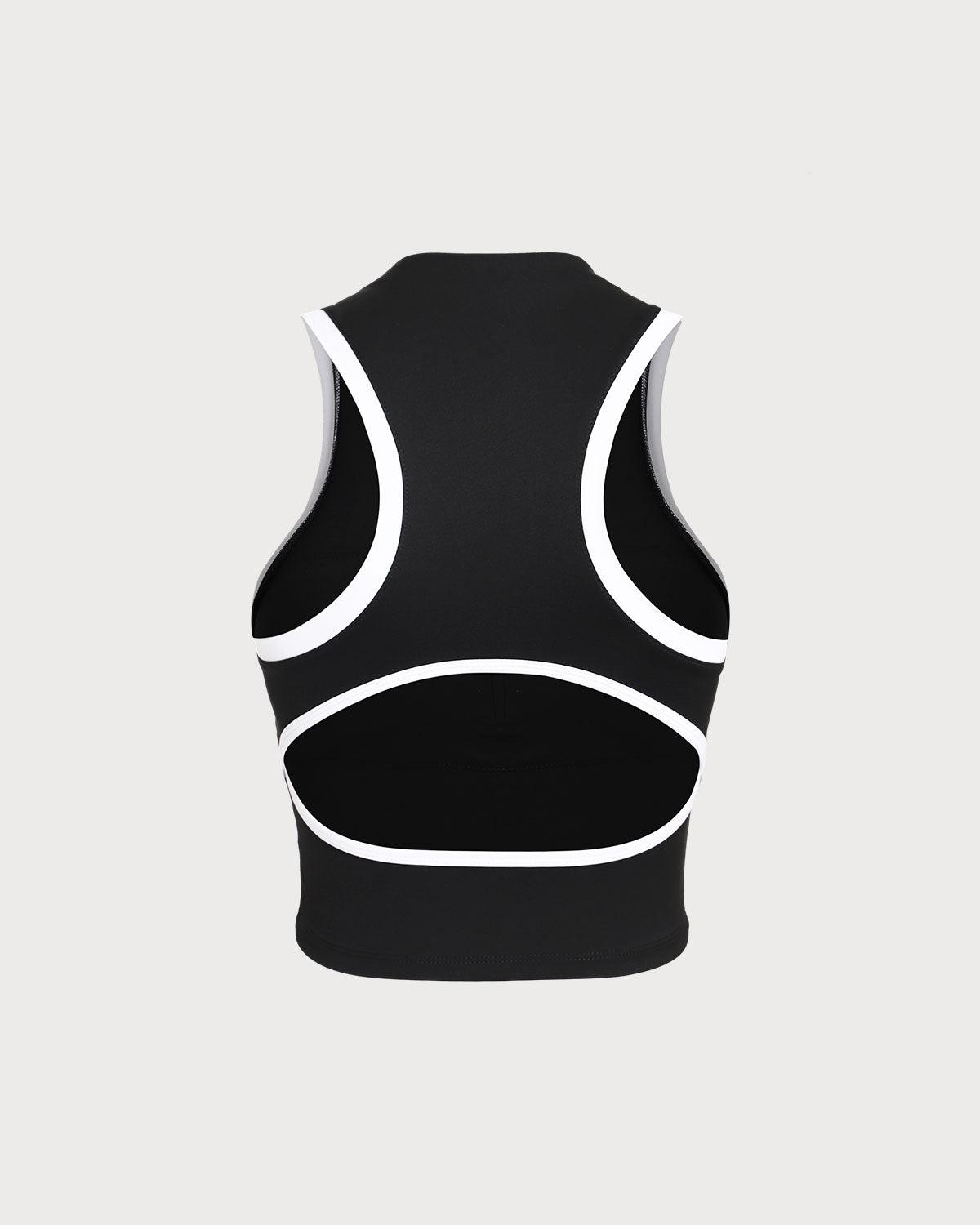 Black Round Neck Zipper Yoga Tank Top - Light Support Product Image