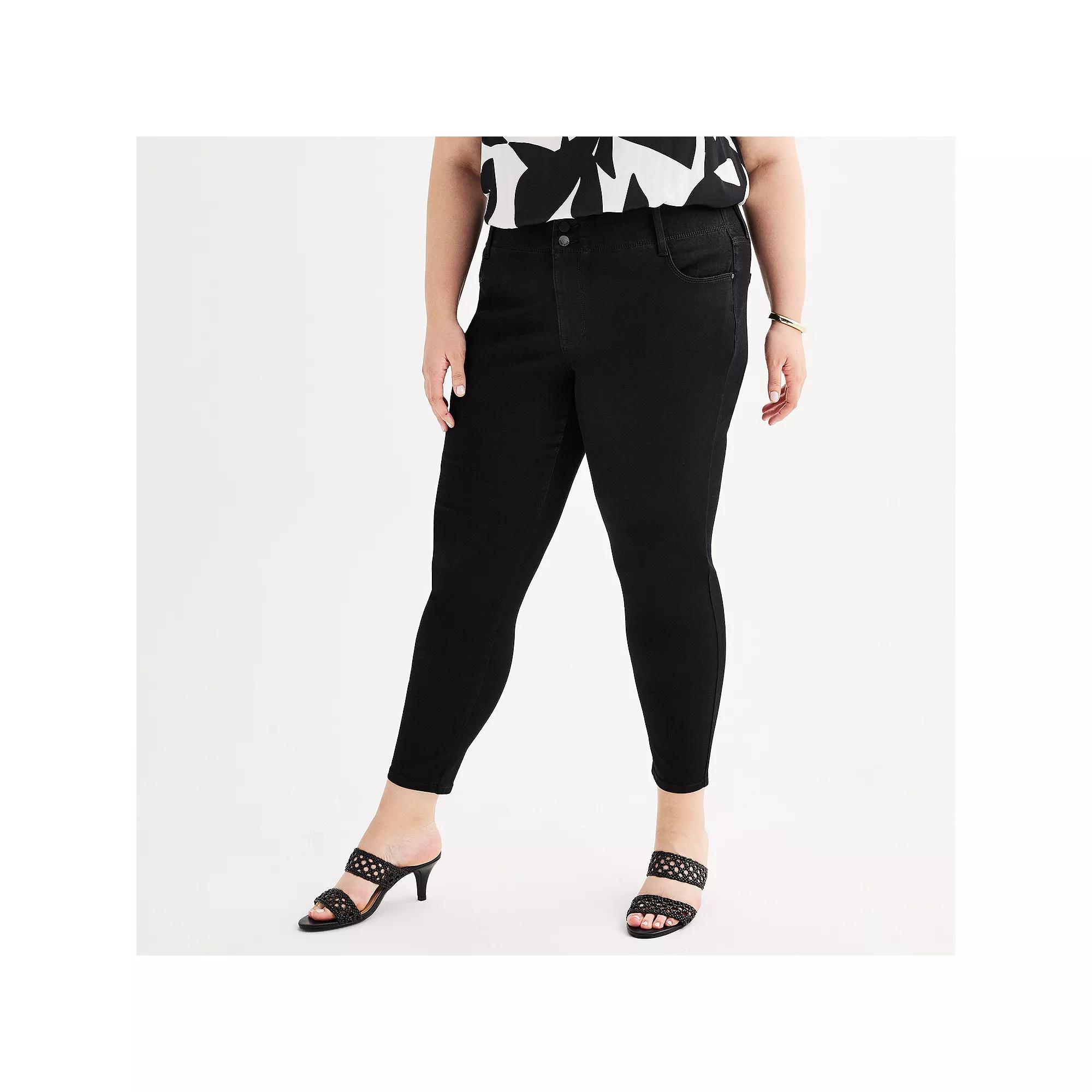 Plus Size Nine West Mid Rise Tummy Control Skinny Jeans, Women's, Size: 28 W, Mineral Black Product Image