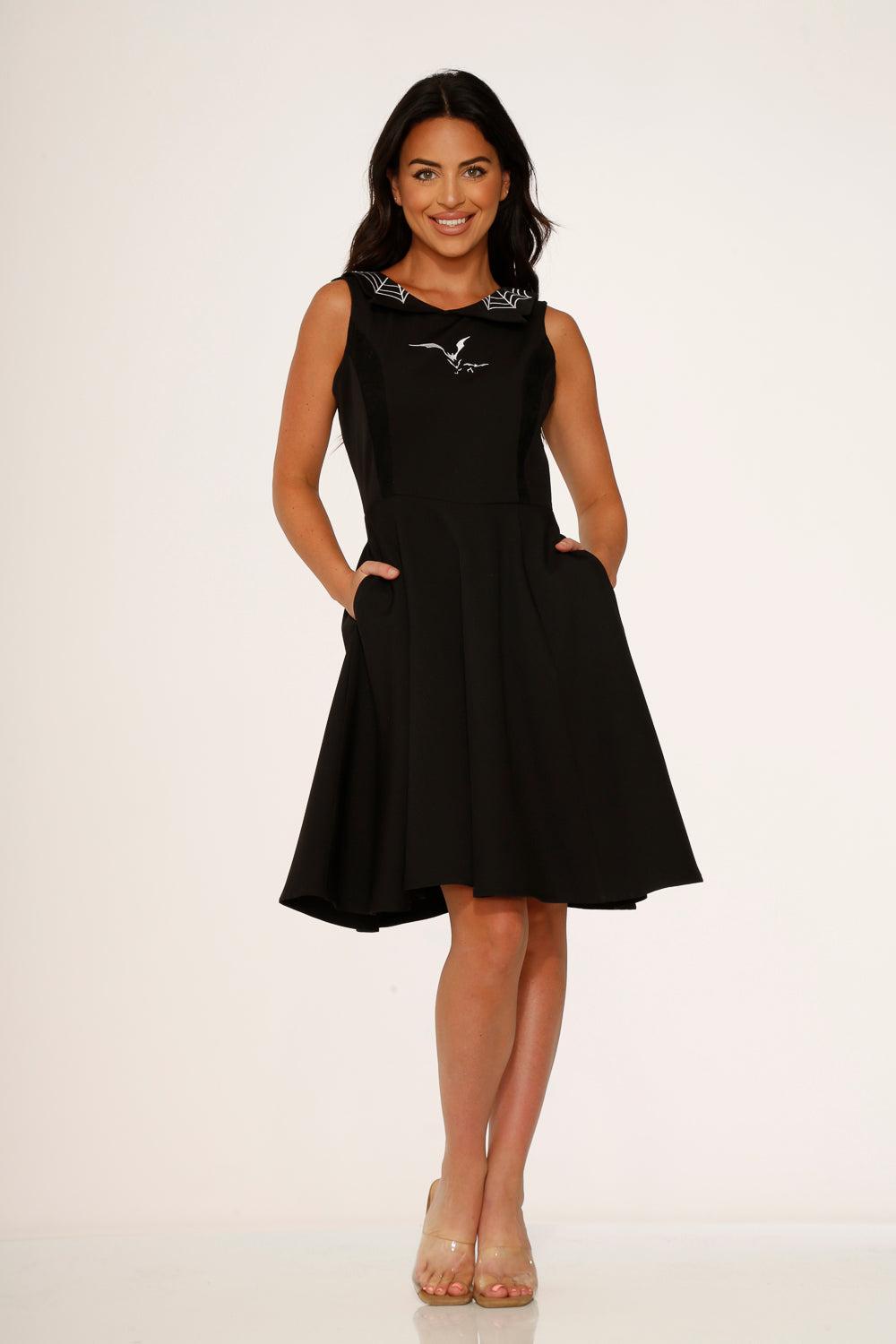 Black Bat Embroidered Swing Dress Product Image
